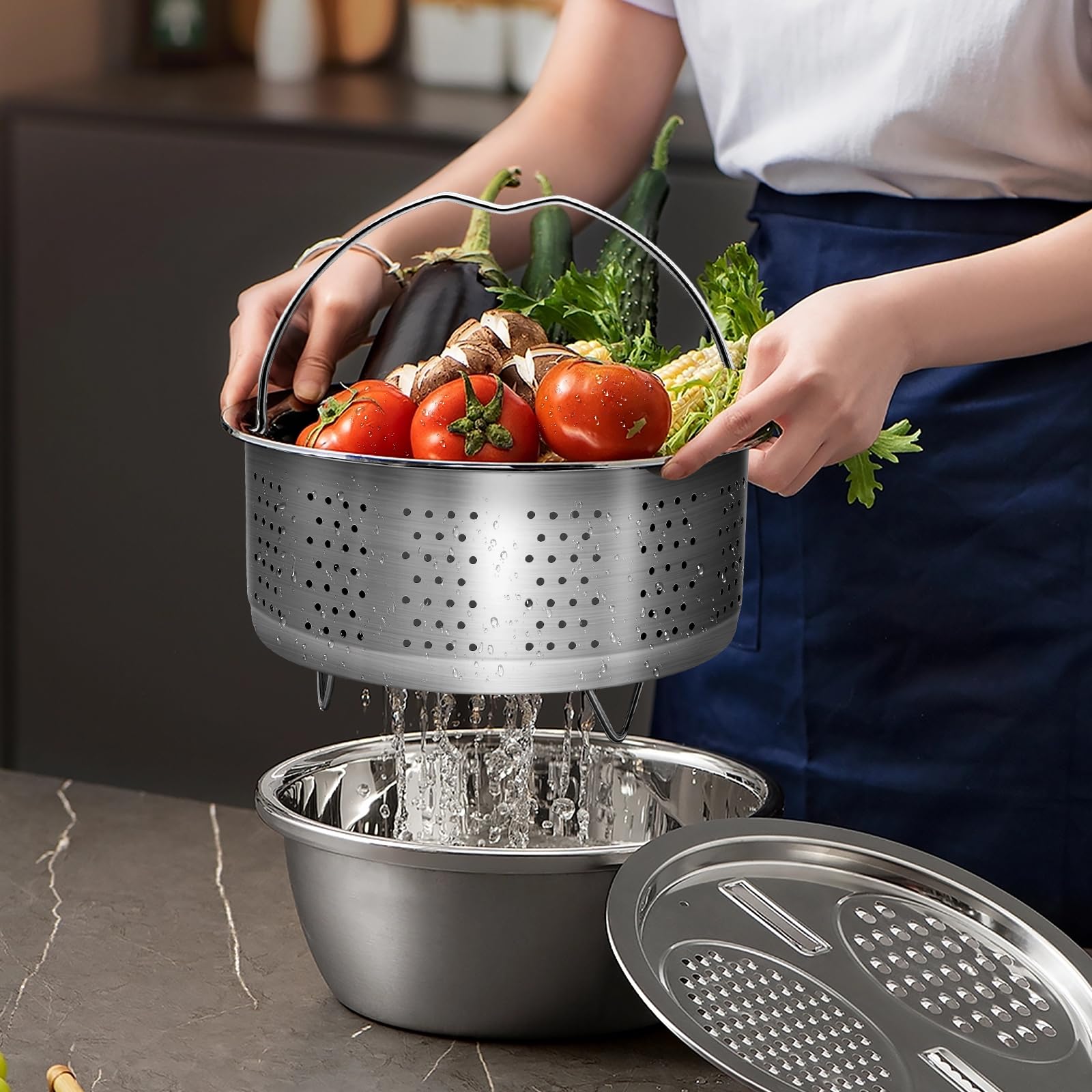 Stoompan-inzetstuk, diameter 22 cm, stoominzet voor pan, stoominzet