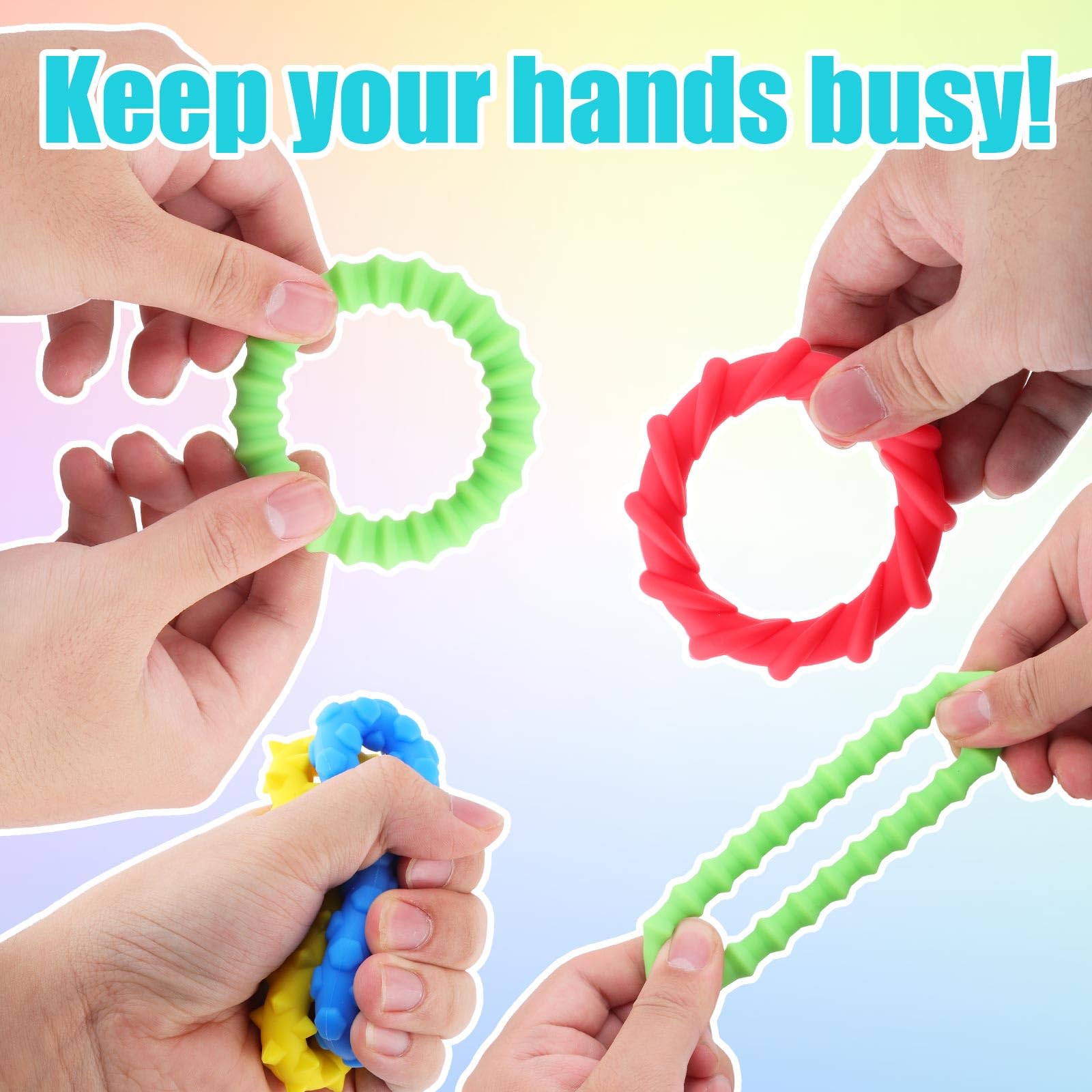 4pcs Sensory Fidget Toys, Sensory Texture Bracelet for Kids Calming & Quiet Stretchy Tactile Toy Silicone Calm Down Chew Bracelet Stocking Stuffers for Special Needs Kid Toddler Adults Gift - Image 4