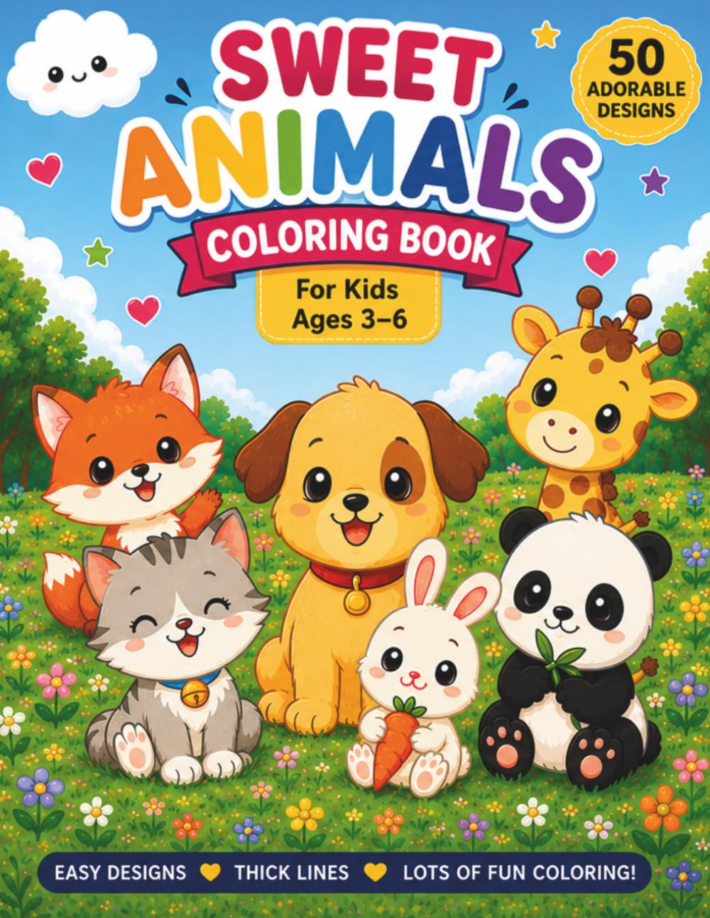 Cute Animals Coloring Book: 50 Easy and Adorable Animal Designs for Kids Ages 3–6 | Fun Coloring Pages with Bold and Simple Lines