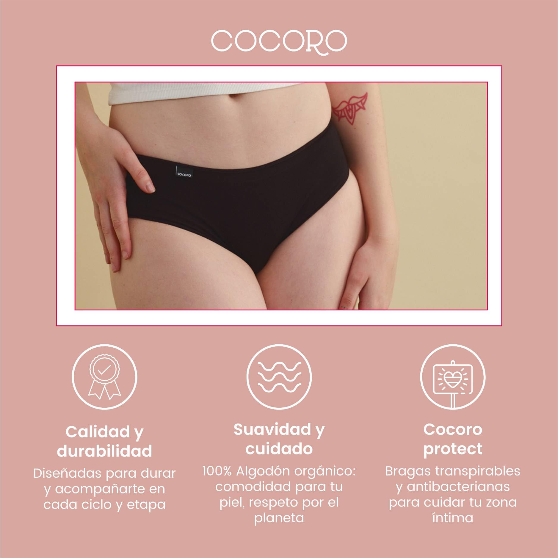 COCORO Saugfähige Unterhose für diskrete Inkontinenz, Größe L, leichte Verluste, bequem und elegant, Absorption bis zu 40 ml, wiederverwendbar, geruchsneutralisierend, leicht zu waschen