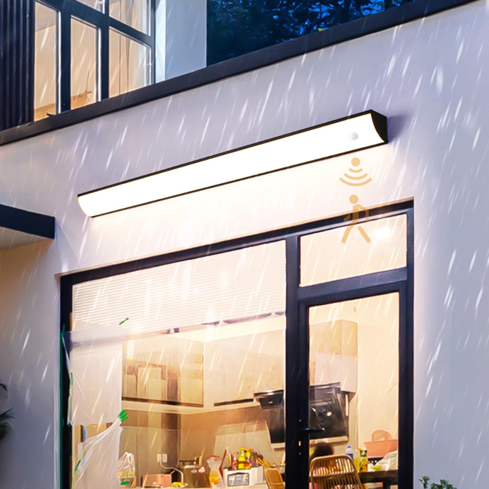 Outdoor Wall Light LED with Motion Sensor Wall Lamp IP65 Waterproof Wall Lighting Acrylic Aluminum Long Strip Decorate Wall Light Doorway Hallway Cellar Garden Indoor (200cm,Black Neutral Light)