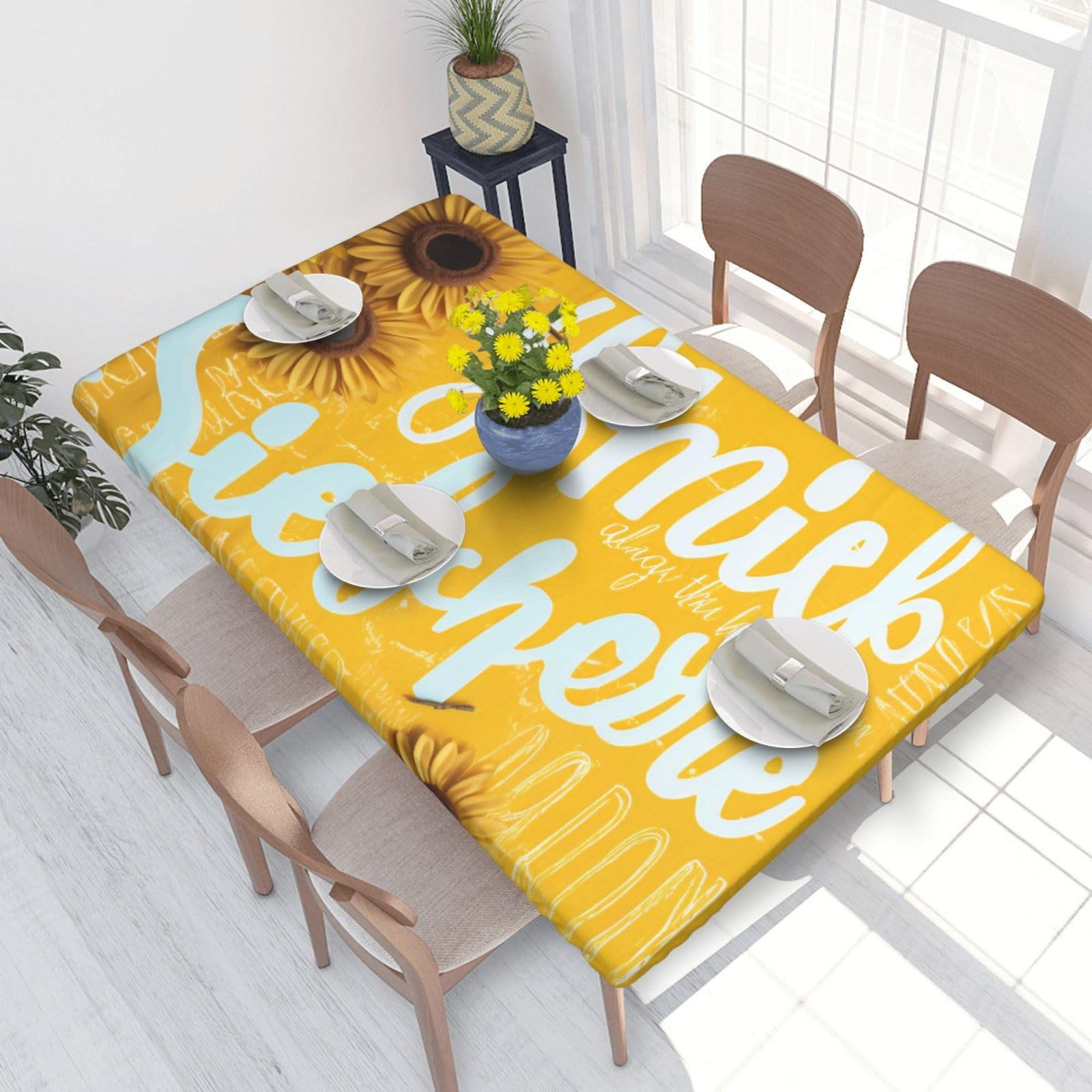 WPKJU Goodlooking Hello Sunshine Printed Tablecloths 4ft Rectangular Table Covers Washable Polyester Decorative Table Cloth for Dining Table Picnic Wedding