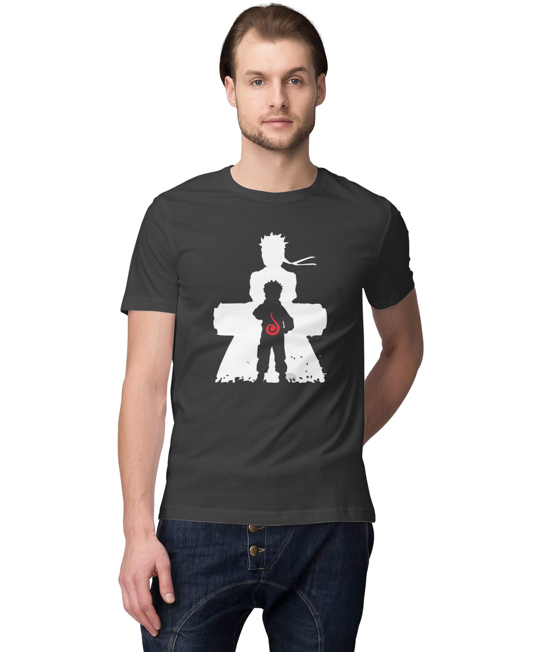 marvelous90s Men's Naruto with Swirl Regular Fit Half T-Shirt