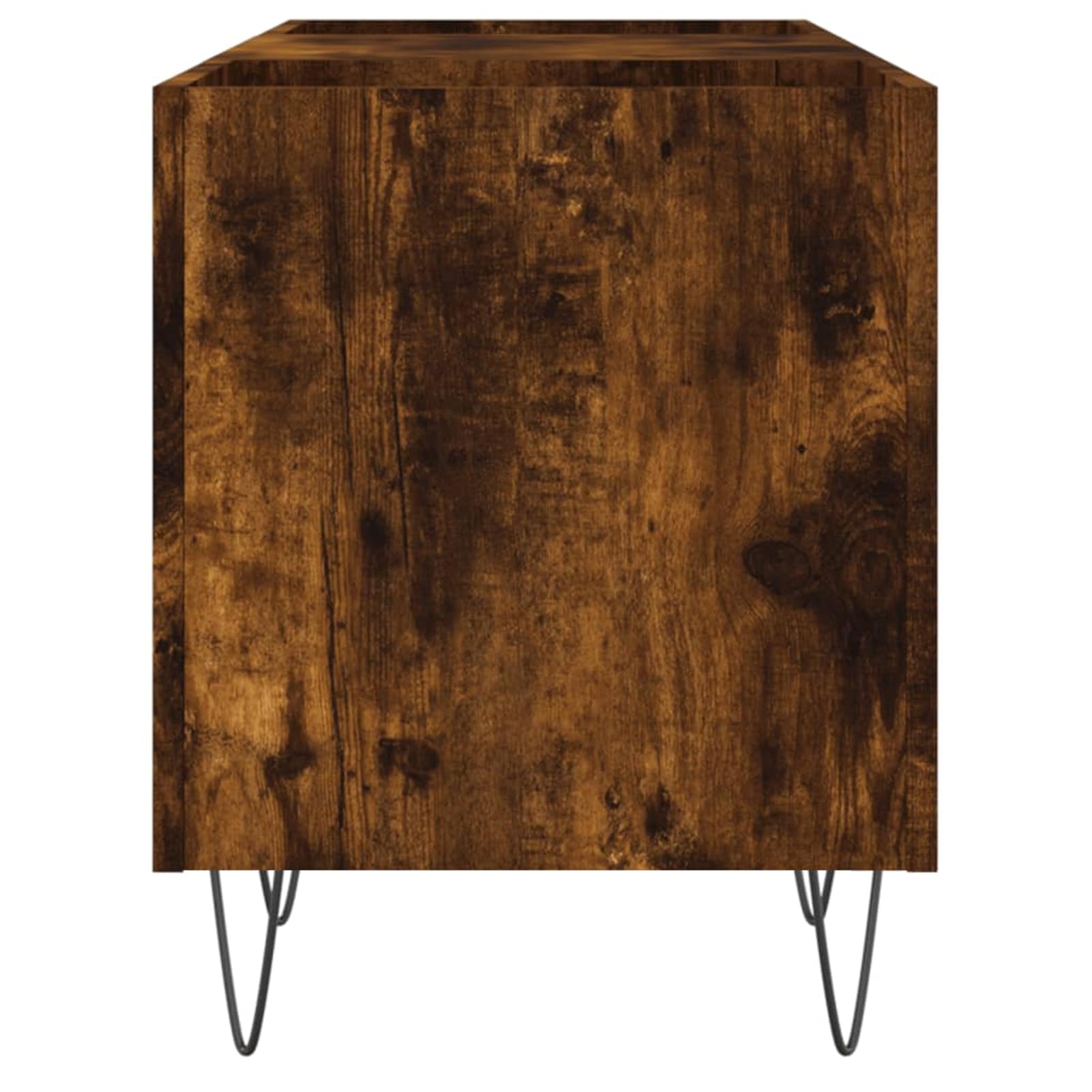 Szafka z płyt drewnopochodnych i żelaza w kolorze dębu wędzonego, 121 x 38 x 48 cm, stabilna płyta górna do sprzętu winylowego i audio