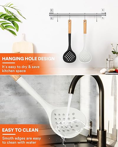 Miniatura 7 de Cucharón de cocina, cuchara ranurada grande con alta resistencia al calor, libre de BPA, desnatadores de cocina antiadherentes para drenar y freír,