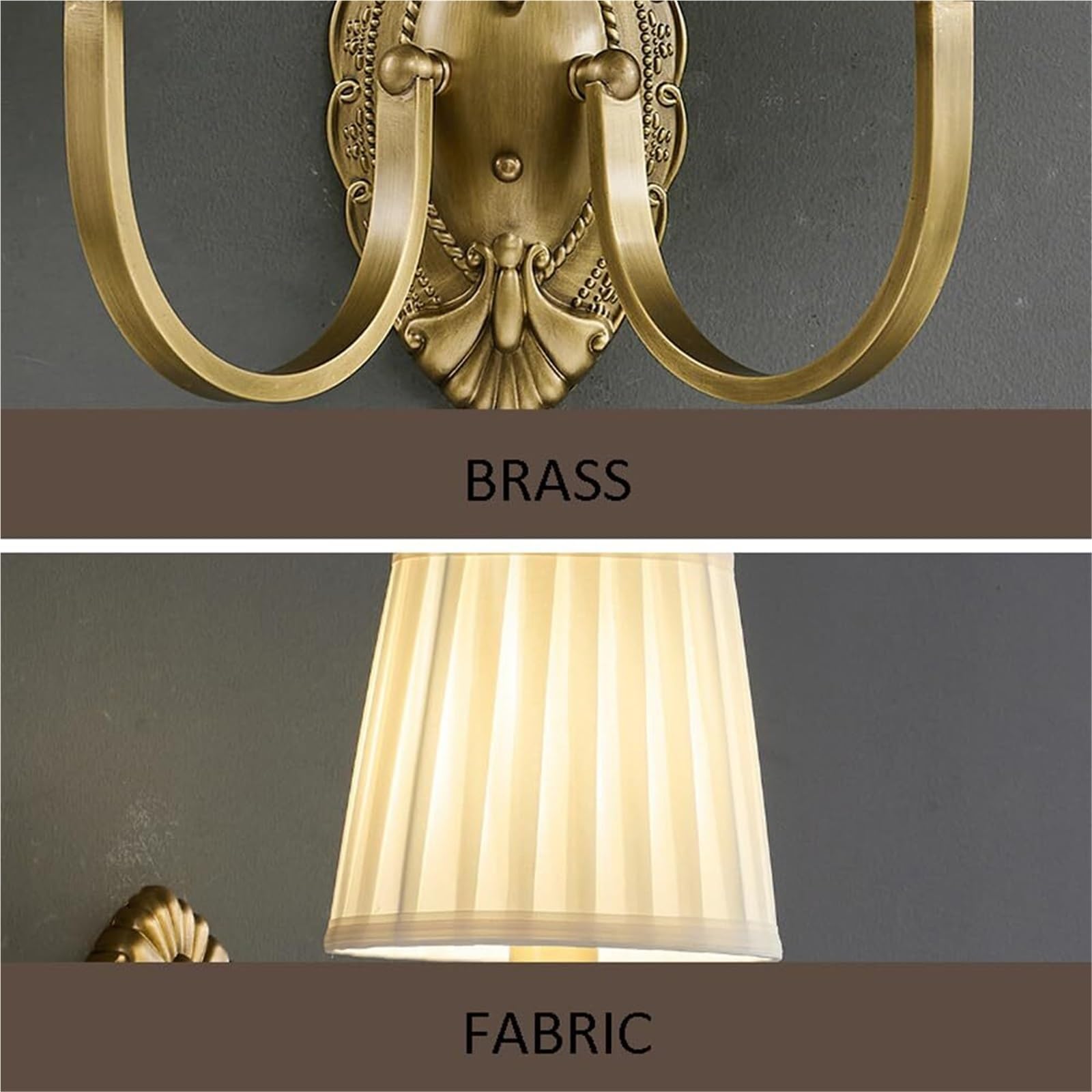 Applique da Parete in Ottone a 2 luci, Paralume in Tessuto, Lampada da Parete Industriale Antica, cablata, Vintage, Stile metà secolo, per Camera da Letto, Bagno, Soggiorno, Fattoria, Sala da Pra