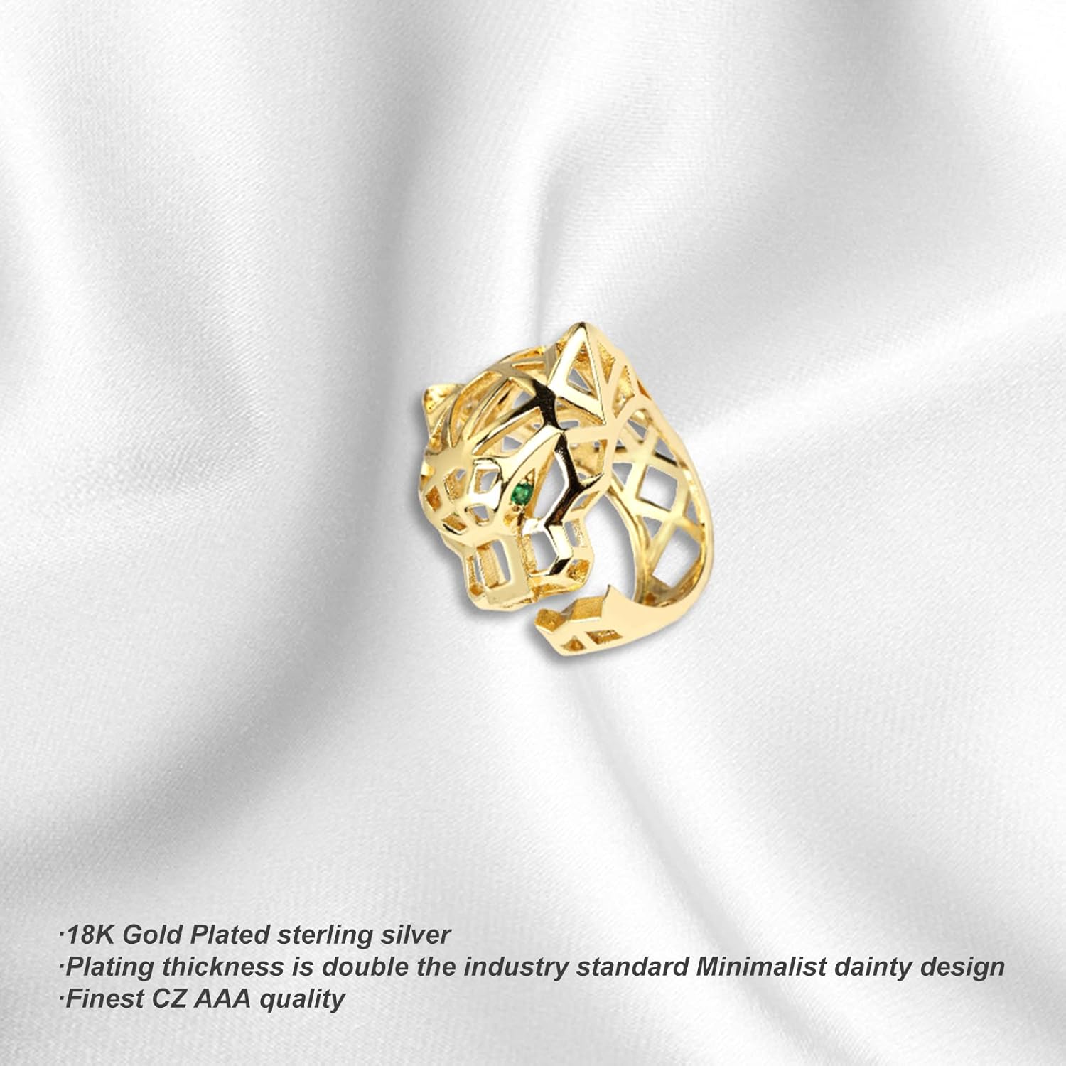 Open Geometry Cutout Leopard Dainty Rings - 18K Gold Plated Cubic Zirconia Circle Rings Jewelry Accessory Gifts for Women - Image 5