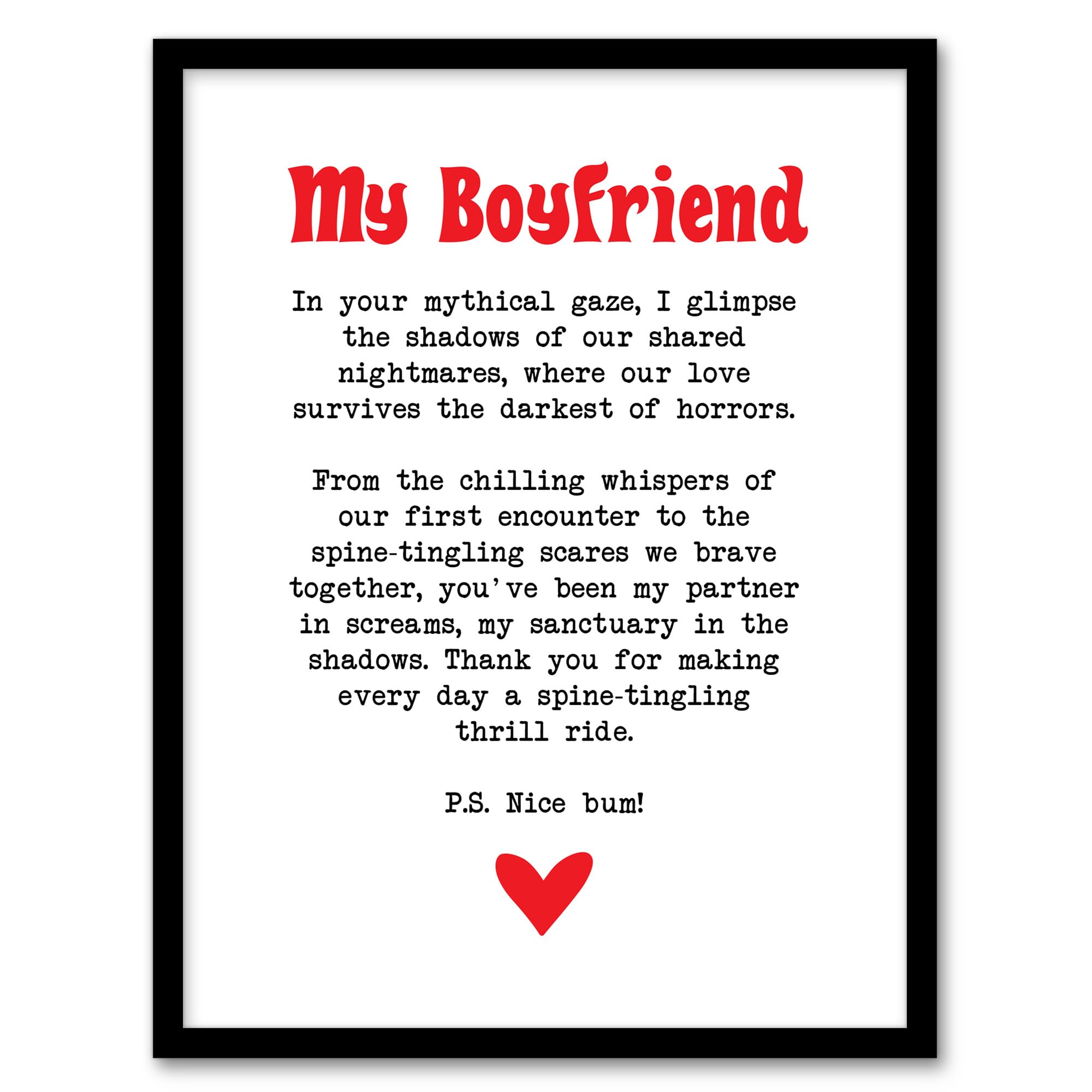 Artery8 Love Poem Horror Fan Boyfriend Romantic Poetry Bedroom Artwork Framed Wall Art Print A4