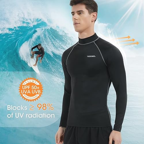 Miniatura 3 de Tesuwel Rash Guard for Men Long Sleeve UPF 50+ Mens Swim Shirts UV Protection Compression Surfing Water Shirts Quick Dry