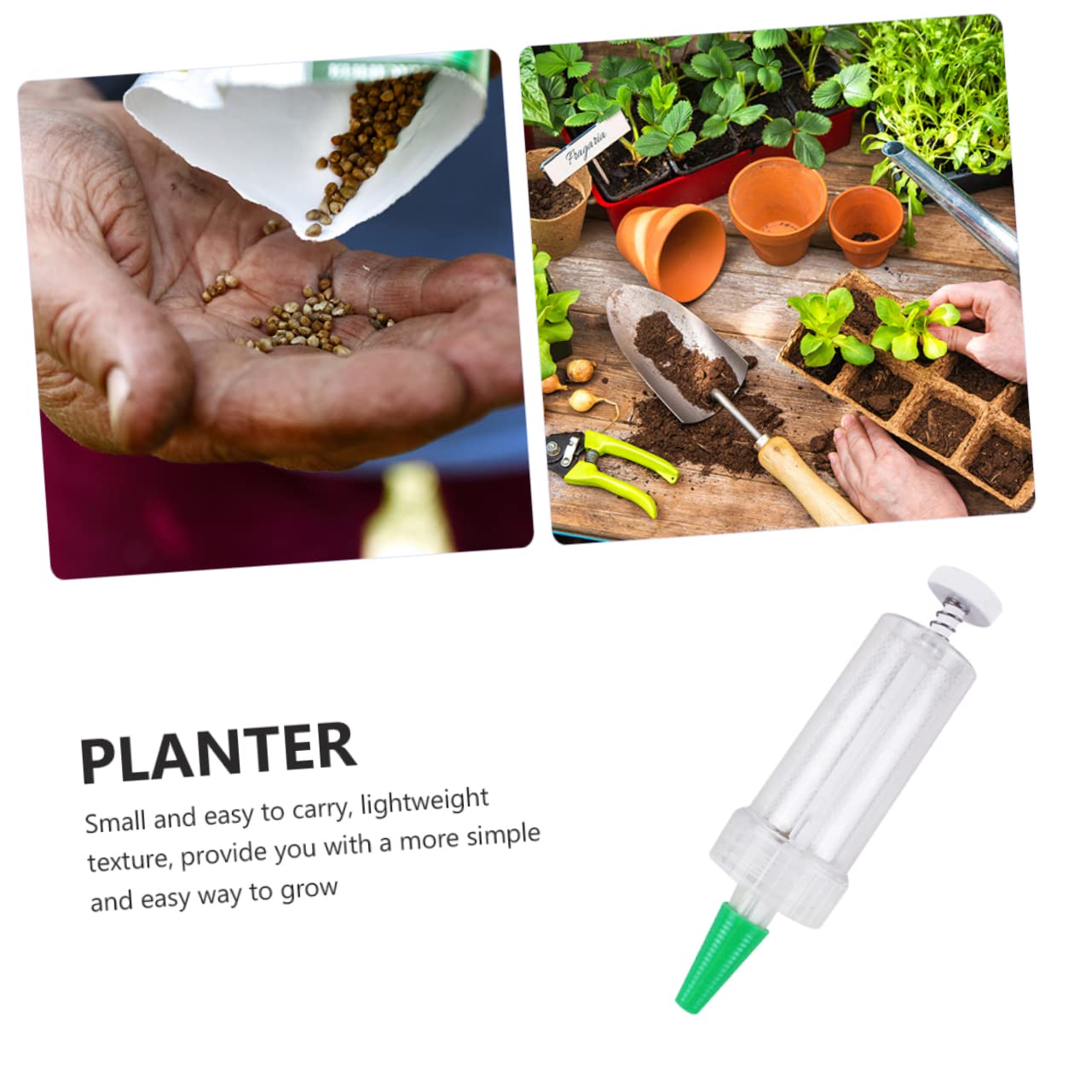 POPETPOP 5 Pièces Semeur Jardinage Semoir Petit Épandeur Semoir à Gazon Manuel Râteau Jardinière à Pousser à La Main Semer des Outils De Repiquage Clair Pôle Semoir Manuel Machine Plastique