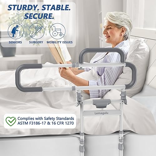 Miniatura 2 de Rieles de cama resistentes para adultos mayores, barandilla de cama plegable para personas mayores con alturas ajustables que se adapta a todos los
