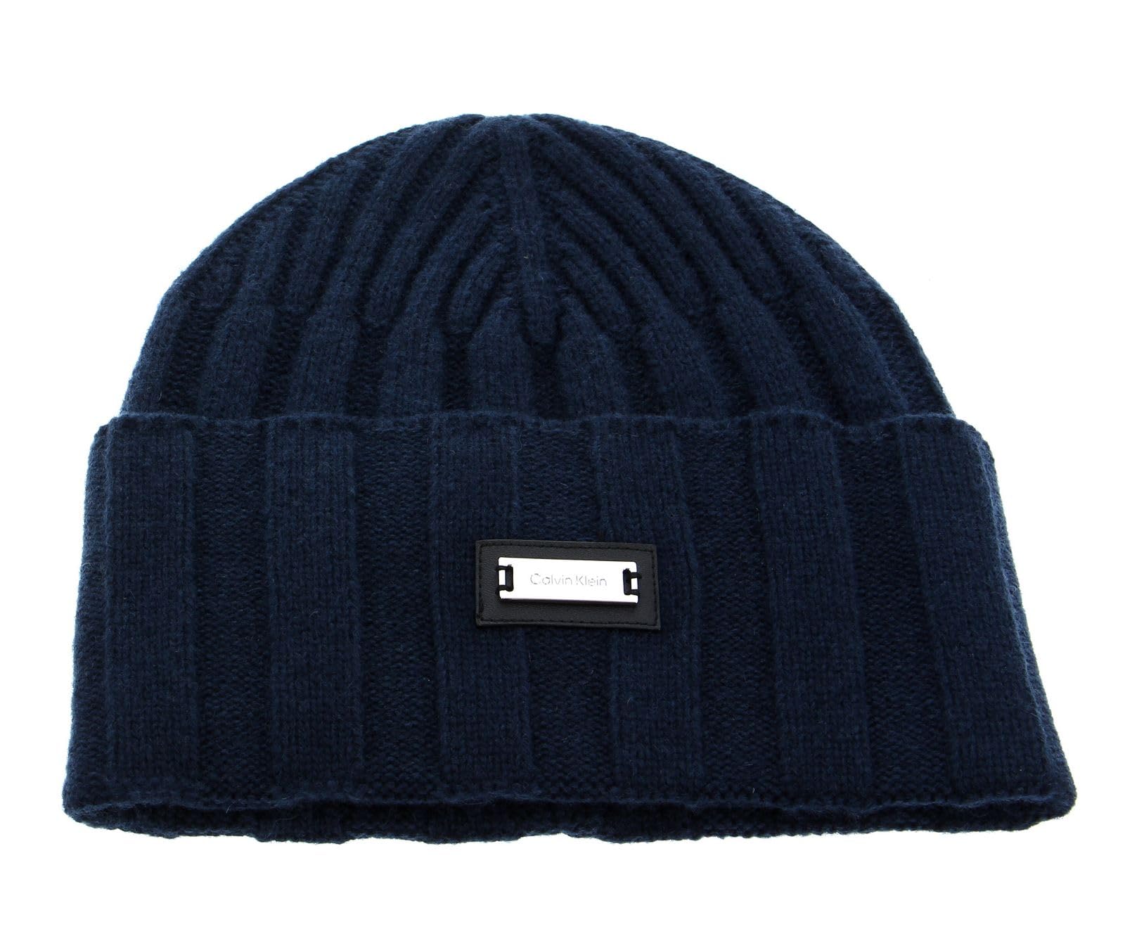 Calvin Klein Men's Ck Navy Wide Wool Rib Beanie Dark Blue