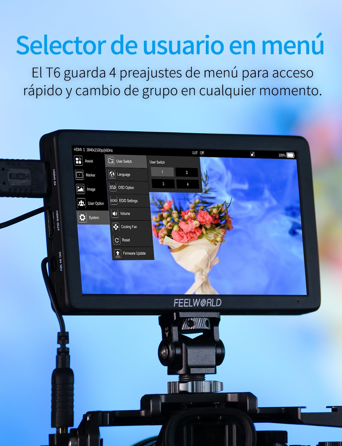 FEELWORLD T6 Monitor de Campo de 6 Pulgadas Carcasa de Aluminio con batería F550 2200mAh y Bolsa, Waveform LUT HDR 4K HDMI 1920x1080 IPS Ligero para Vloggers Fotógrafos Creadores de contenidos