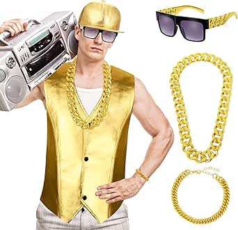 Amazon.com: Xuhal 5 Pcs Rapper Outfit Men Rapper Costume Hip Hop 80s ...