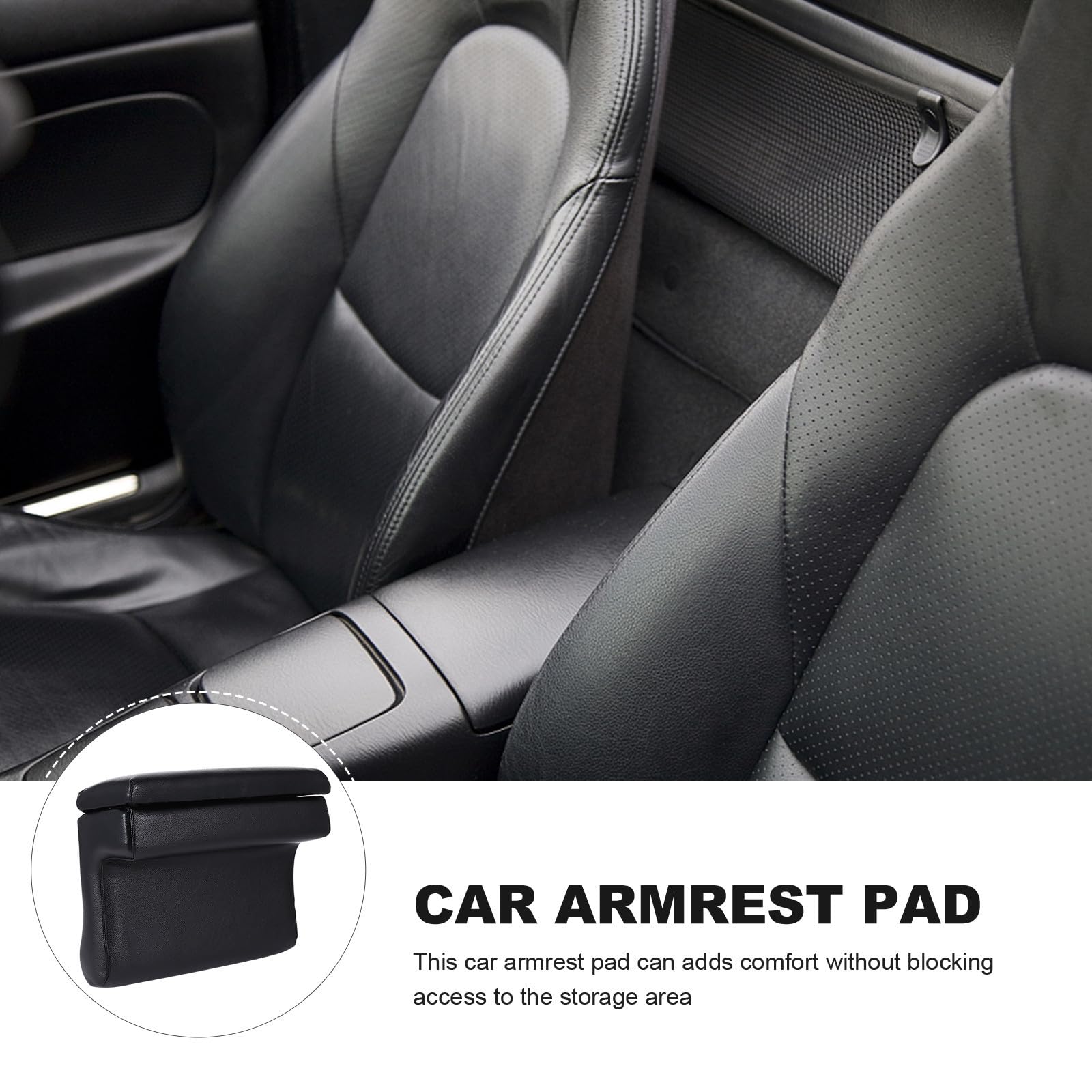 Cuscino Bracciolo Auto in Cuoio Nero, Supporto Gomito per Guida
