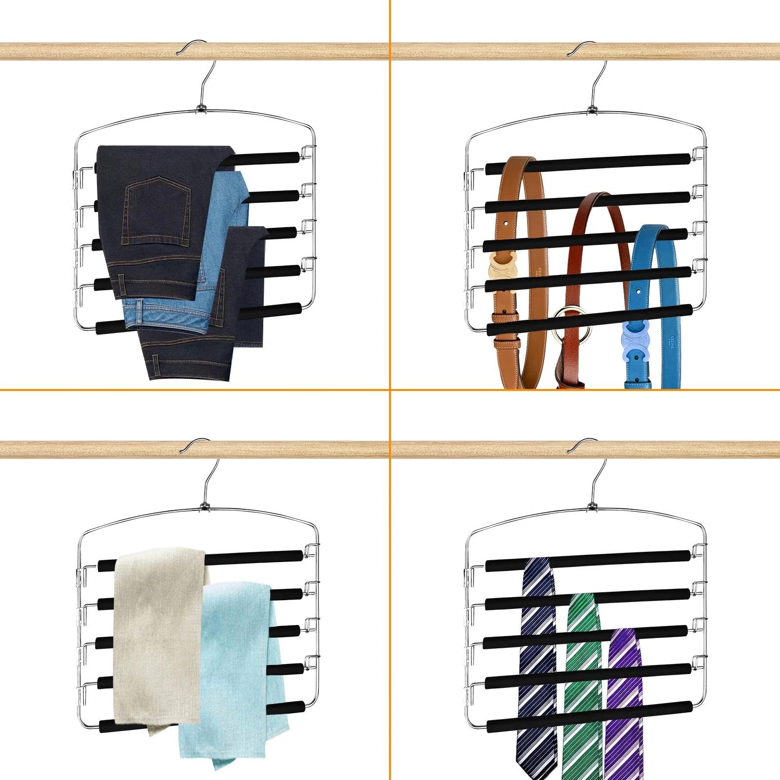 4 Pezzi Grucce Pantaloni, 5 Ppivelli Appendini Armadio con Imbottitura Antiscivolo, Gruccia Pantaloni, Stampelle per Pantaloni, Grucce Appendiabiti Pantaloni, Grucce Multiple per Foulard