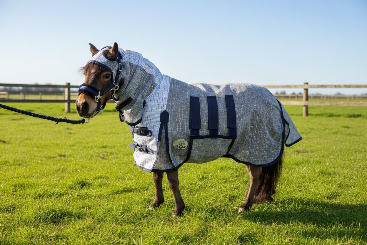 Rugges Shetland-Miniature-Donkey Ultra Light Combo Fly Rug With Ear Holes-V2, Lightweight Breathable Protection from flys and bugs (3')