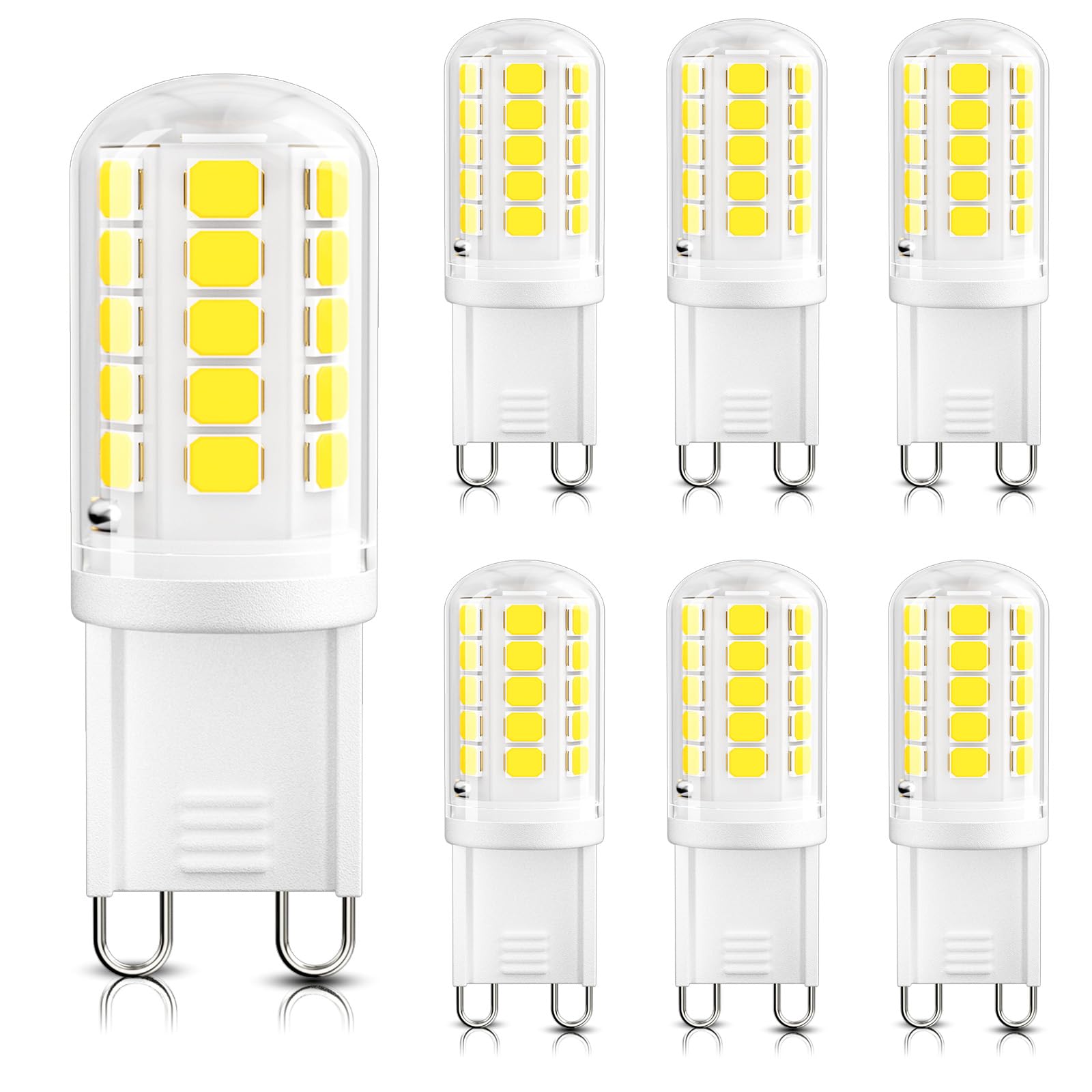 DiCUNO G9 LED Bulb, 6000K Cool White, G9 LED Light Bulbs 4W, Equivalent to 40W Halogen Replacement, Non-dimmable, 400 LM, T4 Bi-pin Base Replacement for Chandelier Light, Home Lighting, 6 Pack