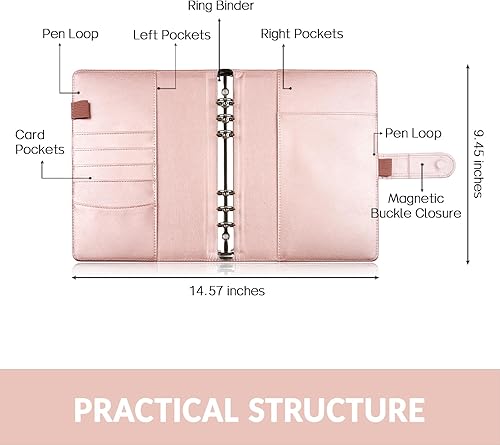 Miniatura 2 de Sooez Carpeta para cuaderno A5, planificador de 6 anillos con diseño elegante, organizador personal de hojas sueltas con cierre de hebilla