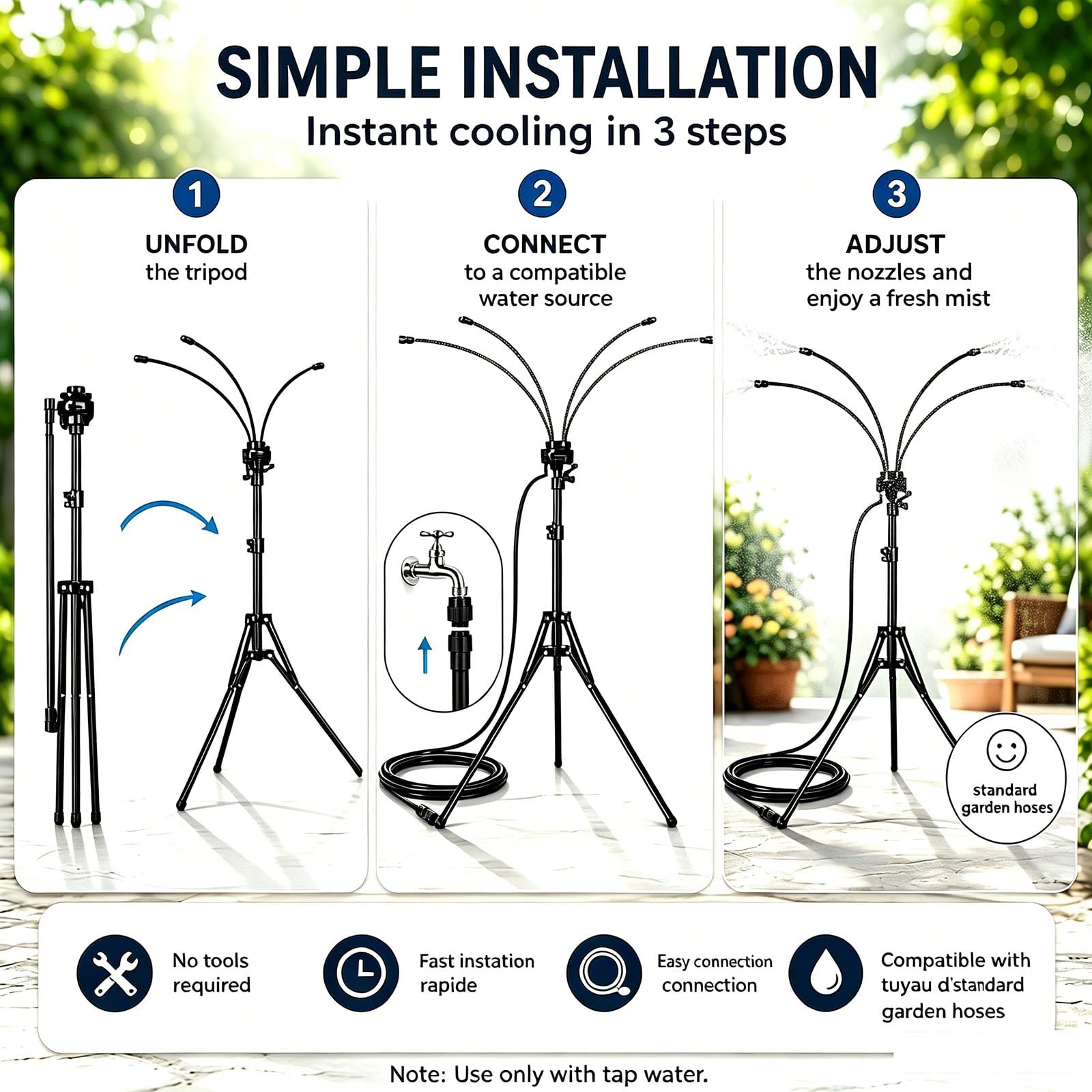 Nebulizzatore in Piedi per Patio Esterno, Sistema di Nebulizzazione Regolabile in Altezza per Raffreddamento Esterno, per Terrazzi, Piscine, Barbecue