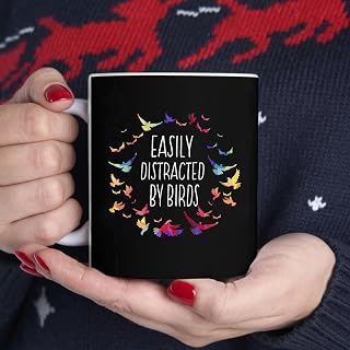 Easily Distracted by Birds - Bird Lover Birder Gifts BlackMug, Tea Mug, Tea Cup, Coffee Cup