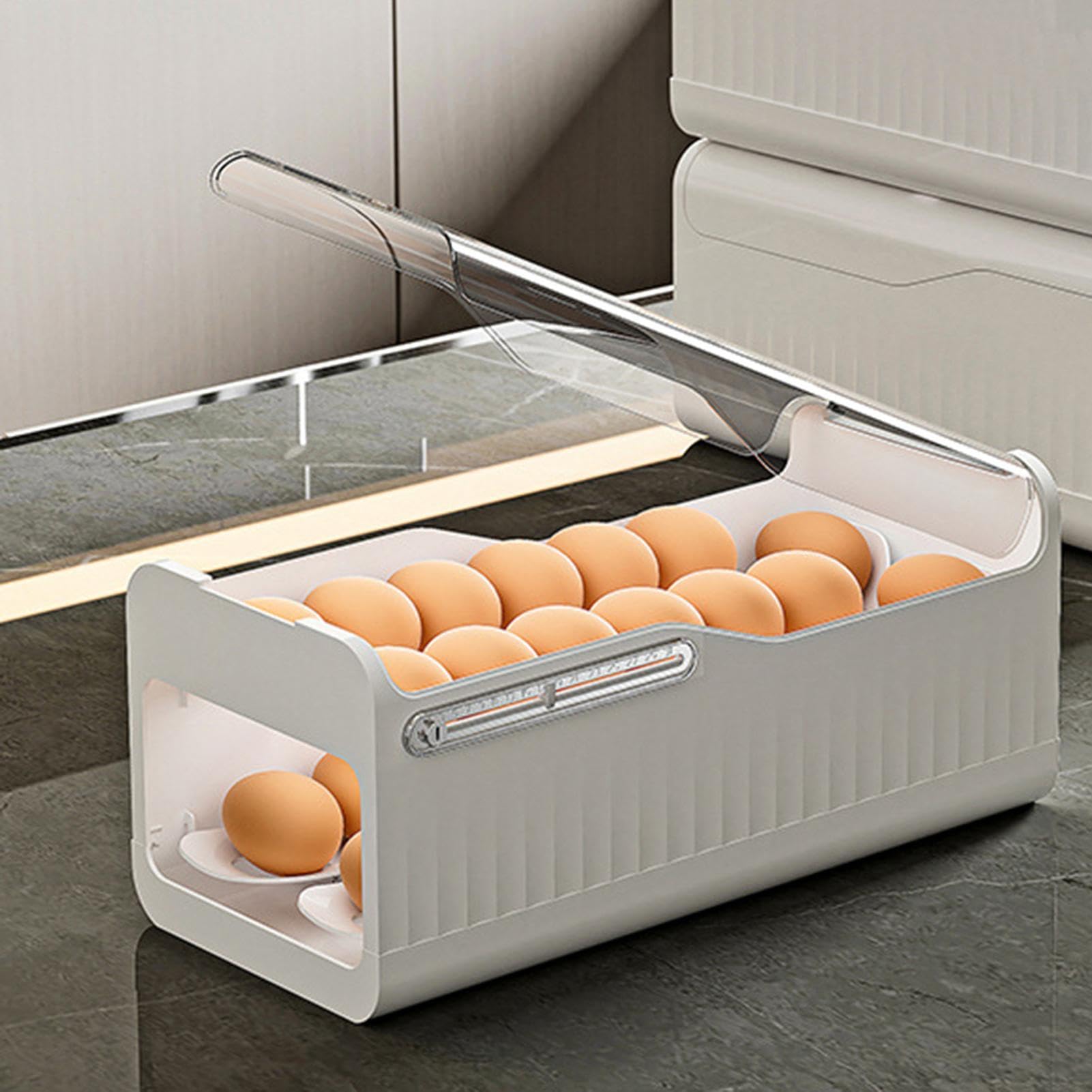 Portauova Automatico Per Frigorifero Con Dispenser E Coperchio Trasparente – Doppio Strato Salvaspazio, Adatto Anche A Uova Di Anatra