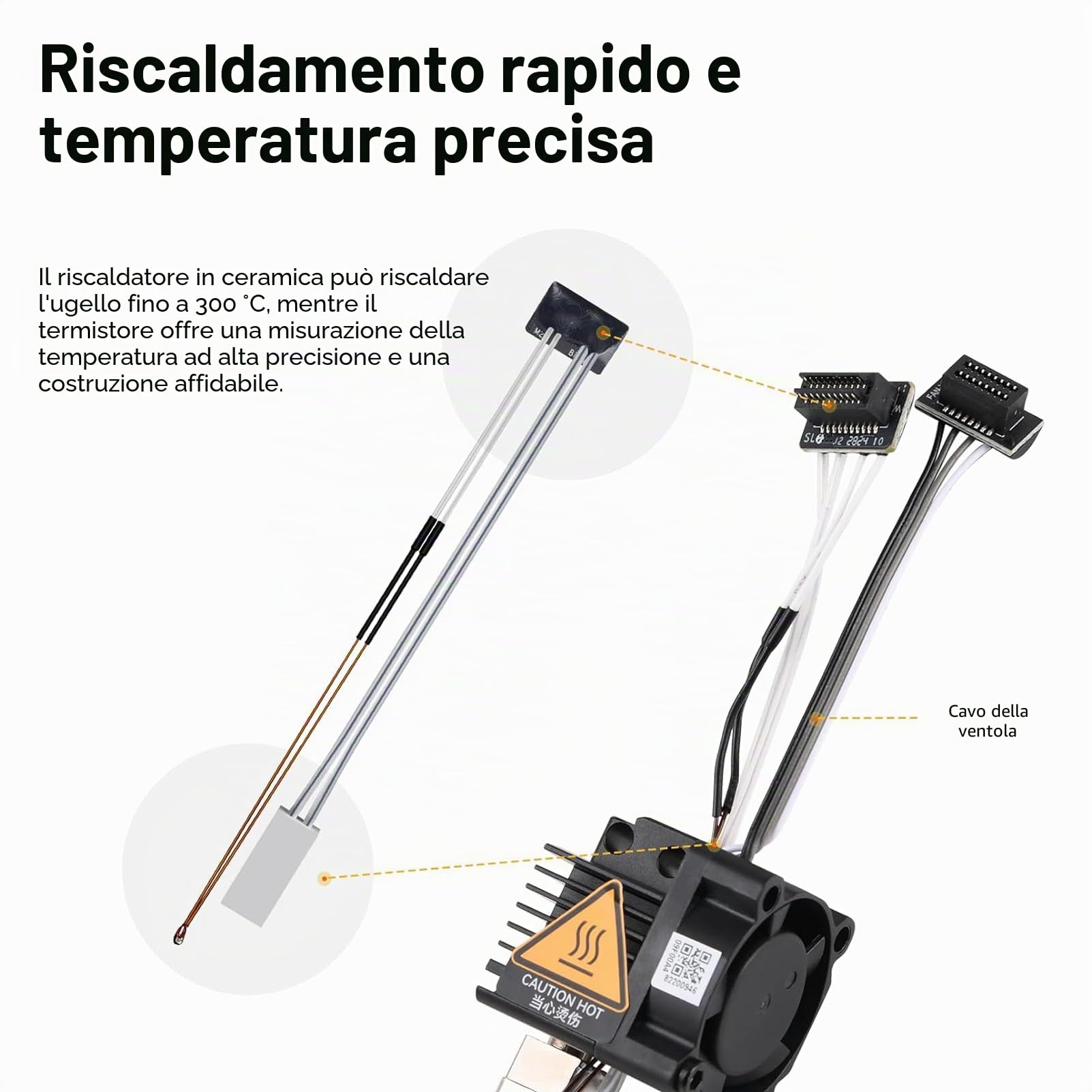CCTREE Bamboo Original Hardened Steel Hotend Kit con ventilatore per stampante 3D Bambu Lab P1P/P1S, termistore, Ceramic Heater, 0,4 mm Nozzle, estrusore Heating Block di ricambio