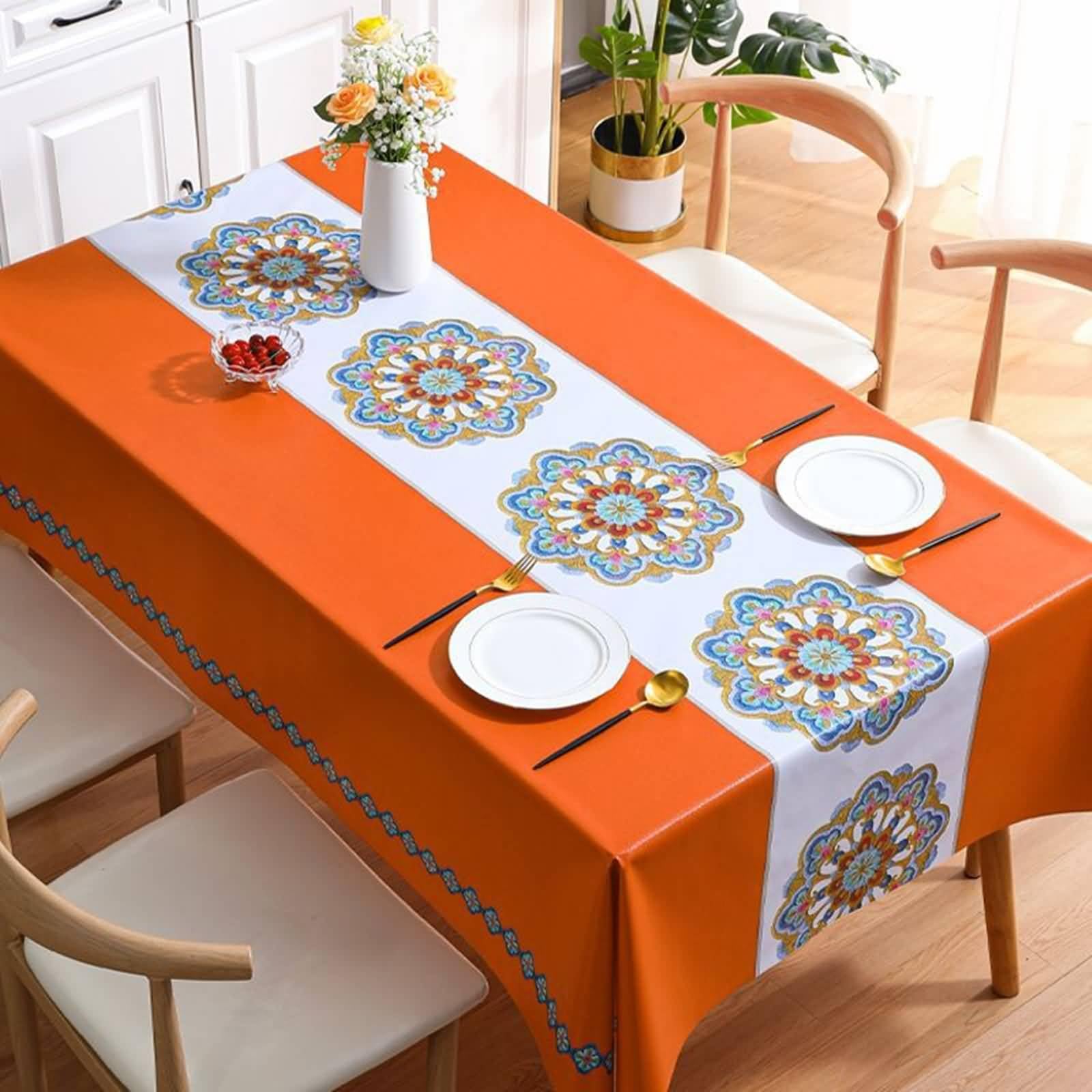 Nappe Mariage Champêtre 140x220 cm Imperméable Motifs Fleurs PVC