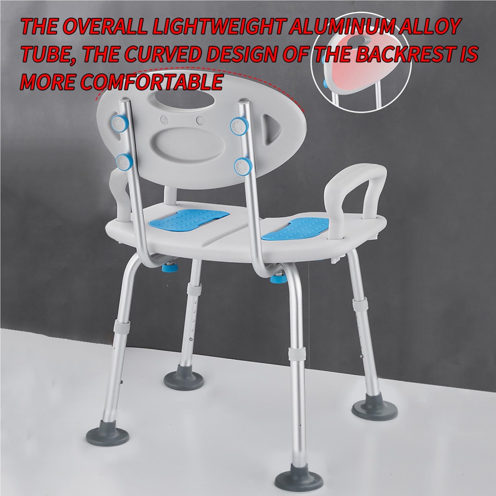 Silla para Ducha Antideslizante, Silla De Ducha para Minusválidos, Taburete De Ducha De Aluminio Regulable En Altura con Respaldo Y Reposabrazos, Asiento De Ducha para Ancianos, 150 Kg