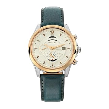 Titan Maritime Quartz Chronograph White Dial Green Leather Strap Chronograph Watch for Men - NT1830KL01