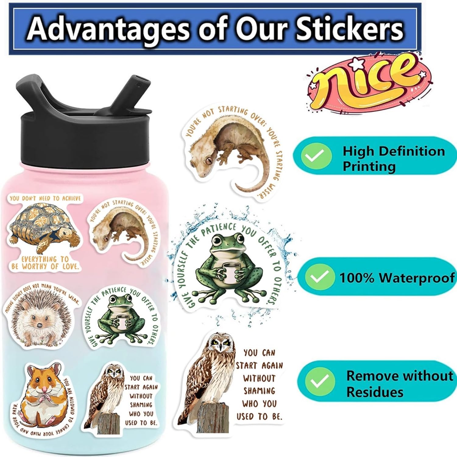Inspirational Stickers for Adults Teens, 50 Pack Animal Motivational Quote Stickers, Waterproof Vinyl Stickers for Water Bottle Laptop Vision Board Scrapbook Journaling Hydroflasks (Animal) image 2