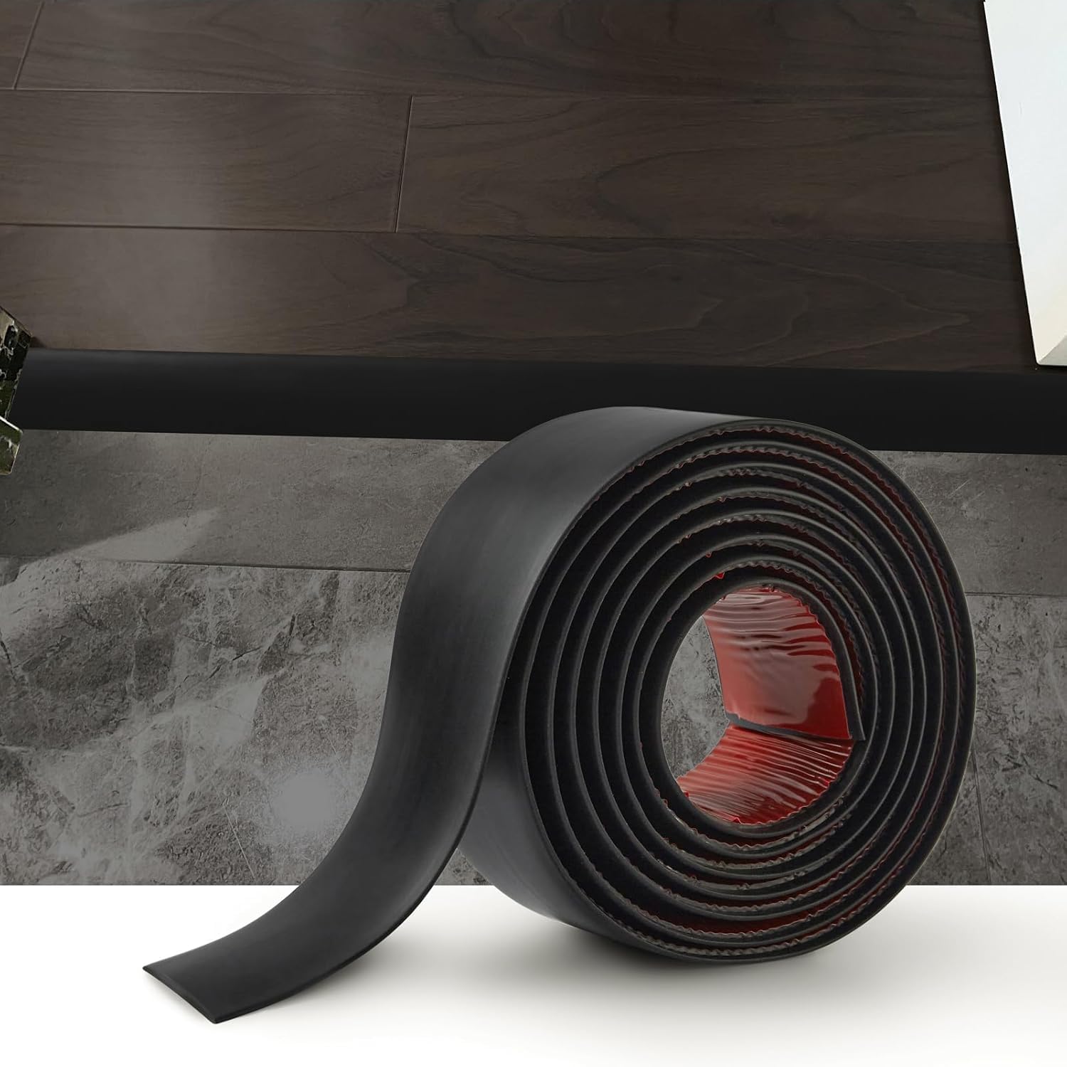15M PVC Floor Transition Strip Laminate Floor Cover Strips Self Adhesive PVC Floor Door Divider Strip Flat Laminate Profile Flooring Edge Trim Joining Strip Door Bar(5cm,Black) — image 1