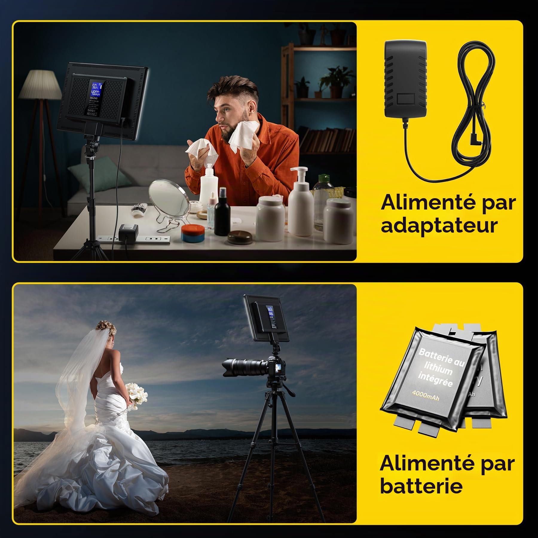 RALENO Lampe LED Vidéo, Lumière Photo Dimmable 2500-6500K CRI95+ avec Écran LCD et Batterie 8000mAh,Lumière vidéo pour Photographie en Bas Angle, Visioconférence, Streaming de Jeu et Youtube