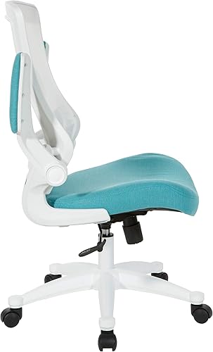 Miniatura 3 de Office Star Silla de oficina con respaldo de pantalla blanca con brazos acolchados de color con base de nailon blanco, tela turquesa