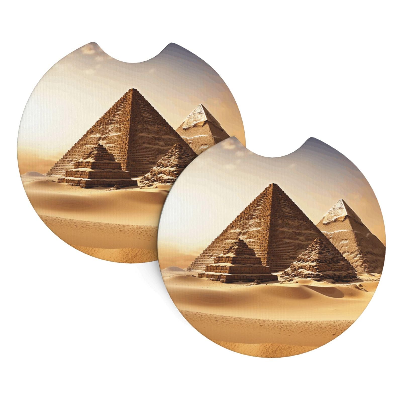 2 Pack Car Cup Holder Coasters 2.7 Inch Universal Anti-Slip Shockproof Car Cup Holder Insert Egyptian Pyramids Car Coasters Drink Coasters Cup Holder Coasters for Car Accessories