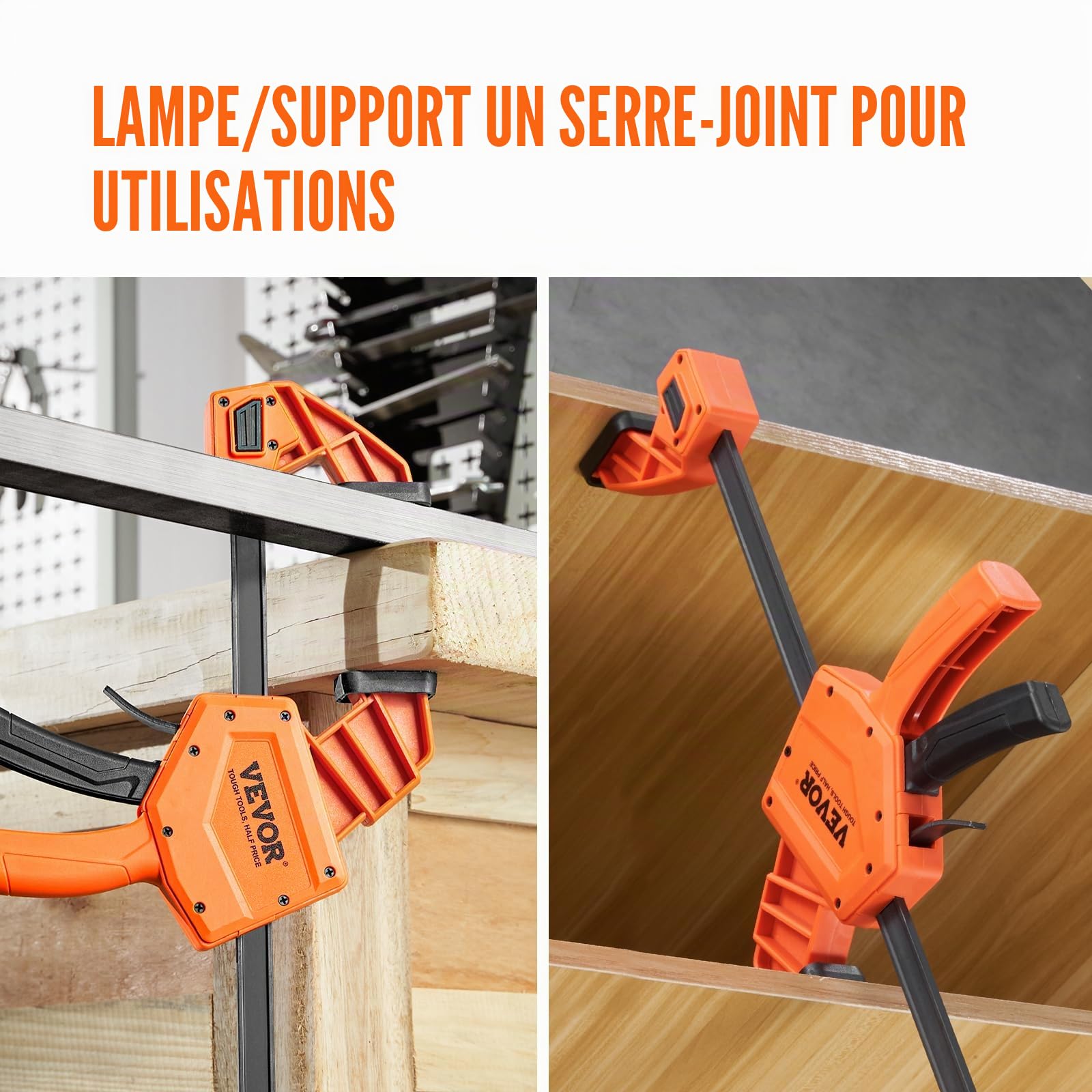 VEVOR Jeu de 2 Serre-Joints à Libération Rapide Serre-Joint à Une Main Ouverture 609,6 mm Saillie 84,6 mm Force de Serrage Max. 136 kg Pince Écarteur Réversible pour Charpentier Menuisier Métallurgie