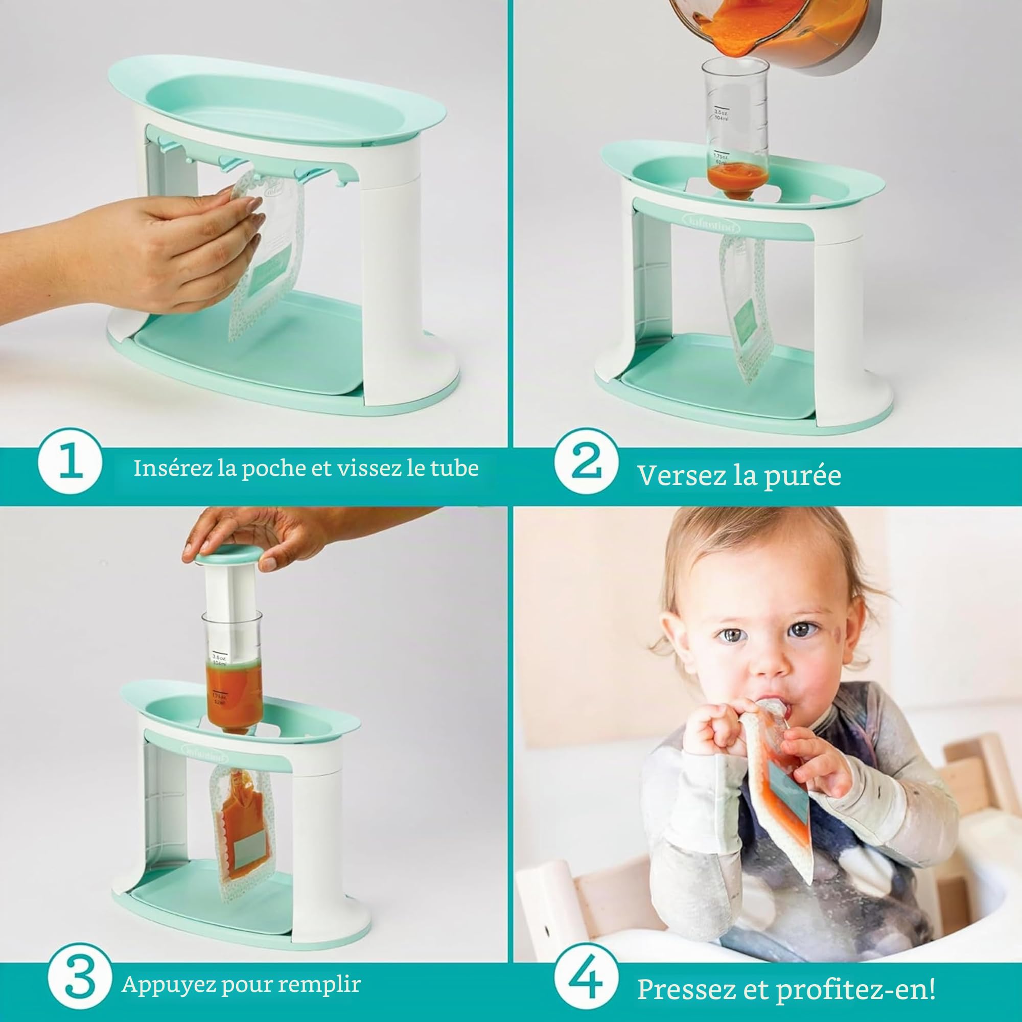 Infantino Squeeze Station, Station de Préparation des Gourdes Aves des Préparations Faites Maison pour les Bébés et Jeunes Enfants