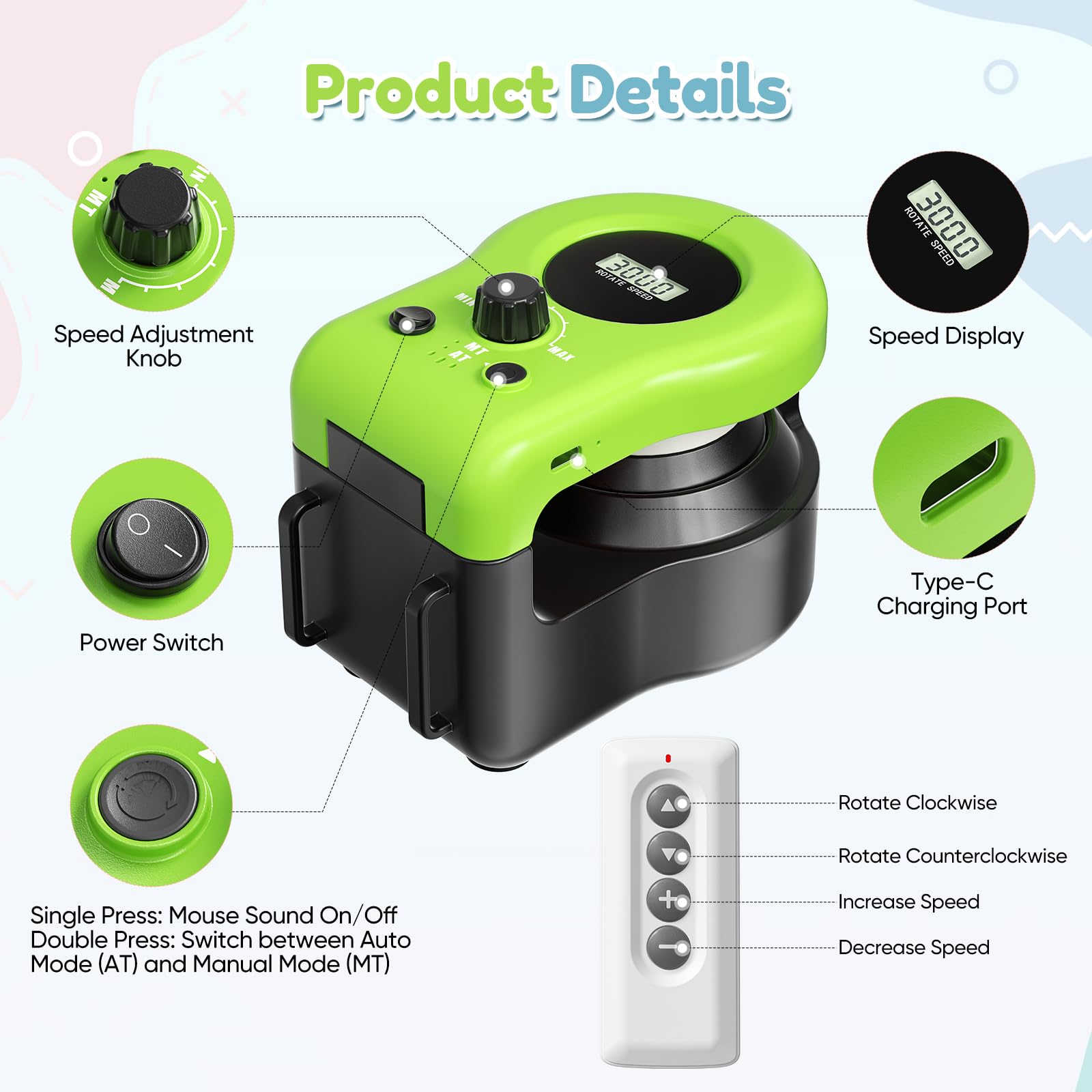 Juguete para Gatos para Interiores, Nueva Cinta de Correr para Gatitos, Control Automático/Remoto, Velocidad Ajustable, Juego de Persecución y Ruta de Carrera con Diseño DIY (Verde)
