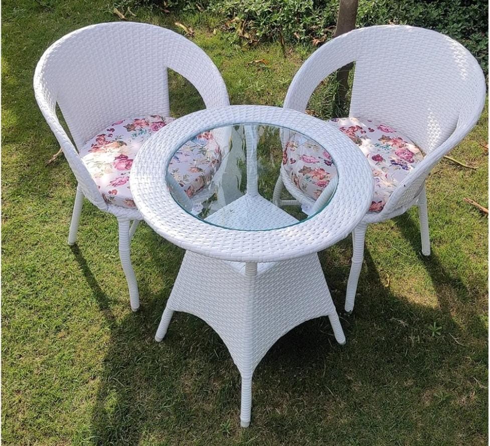 Image of 2+1 Outdoor Indoor Patio Set Bistro Set Rattan Patio Set Lawn Balcony Hall Outdoor Garden Chair Table Set (White & Multicolor)