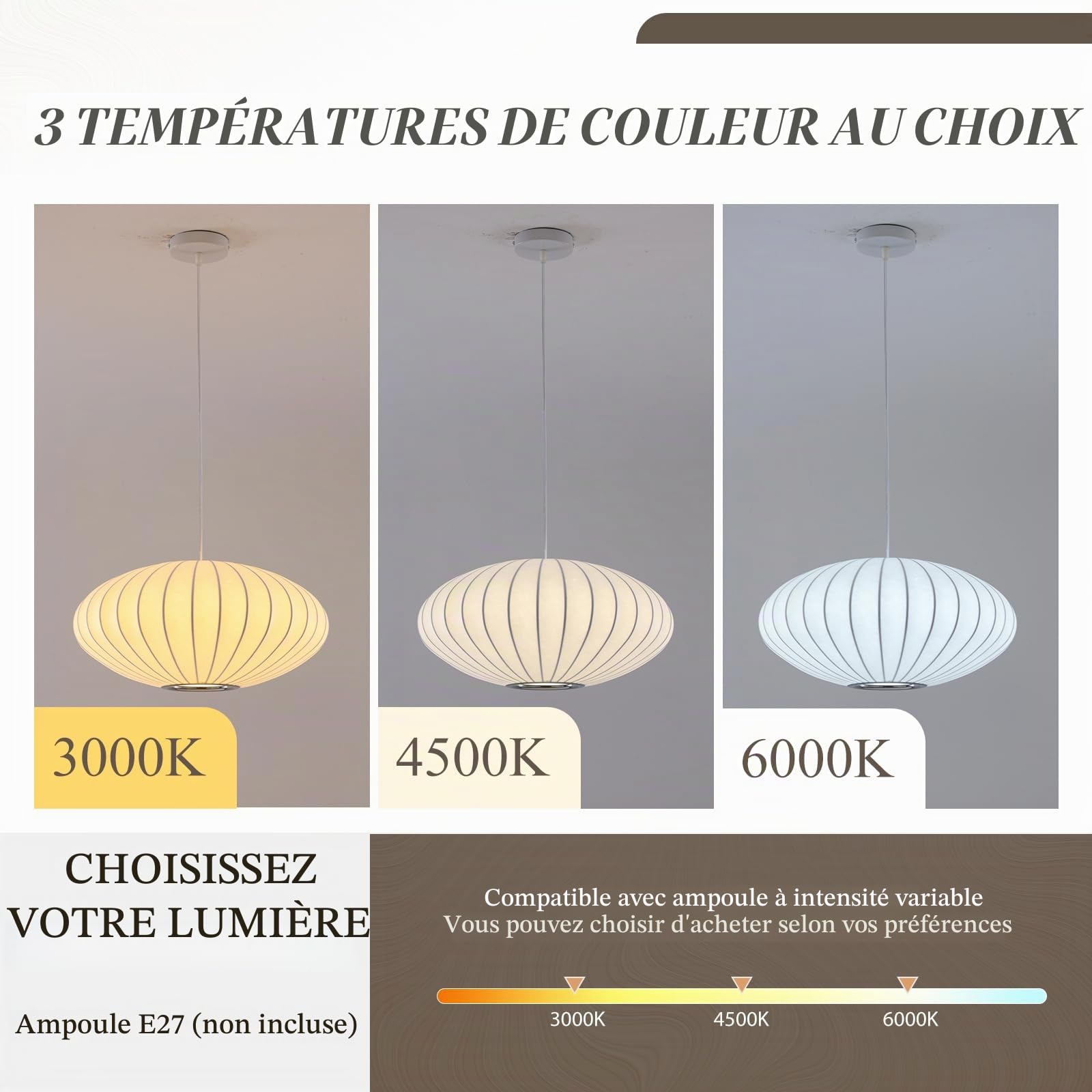 Lustre moderne Tissu Suspension Lanterne Lustres Bulle Blanc Style Japonais Abat-jour En Imitation Soie Suspension Cocon Idéal Pour Les Salon Salle À Manger, Chambre et Couloir 40cm