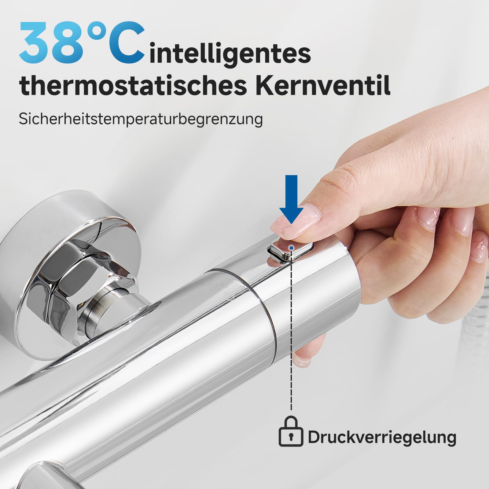 Auralum Thermostat Duscharmatur Chrom, Badewannenarmatur mit Thermostat, 304 Edelstahl Badewannen Mischbatterie mit 38°C Sicherheitssperre, 2 Funktionen Dusche Thermostatarmatur für Bad & Wanne