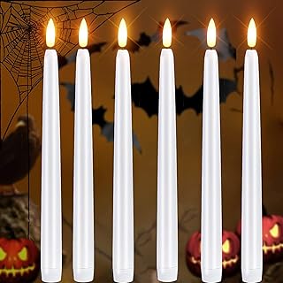 Flameless White Taper Candles Flickering with 6H Timer, Battery Operated 3D Flame Wick Window Candles,11 Inch Long Plastic Candles for candlesticks, Fake Stick Candles for Christmas Decor (6 Pcs)