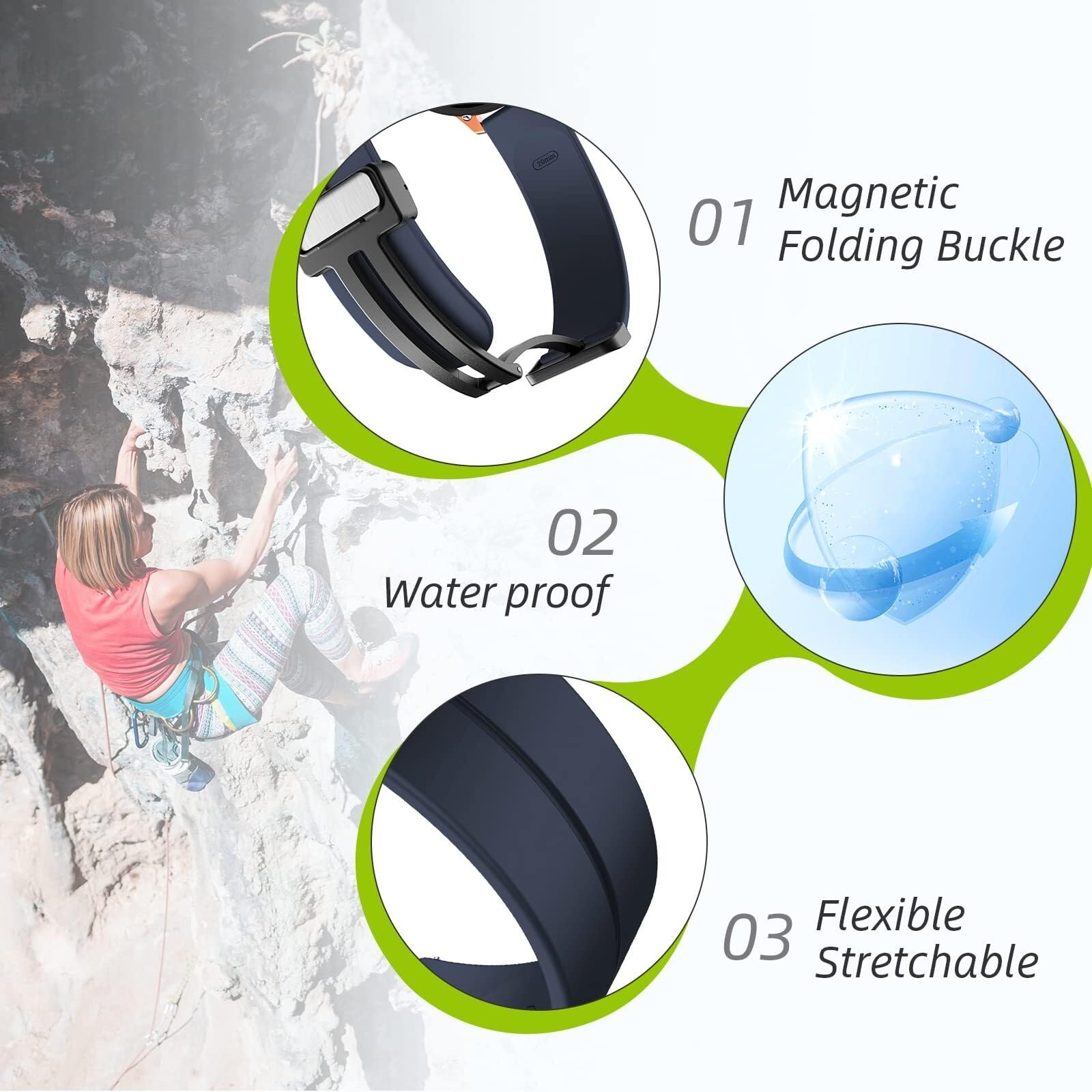 Bandas de silicona de 20 mm y 22 mm, correas de reloj deportivo de liberación rápida con hebilla plegable magnética para hombres y mujeres