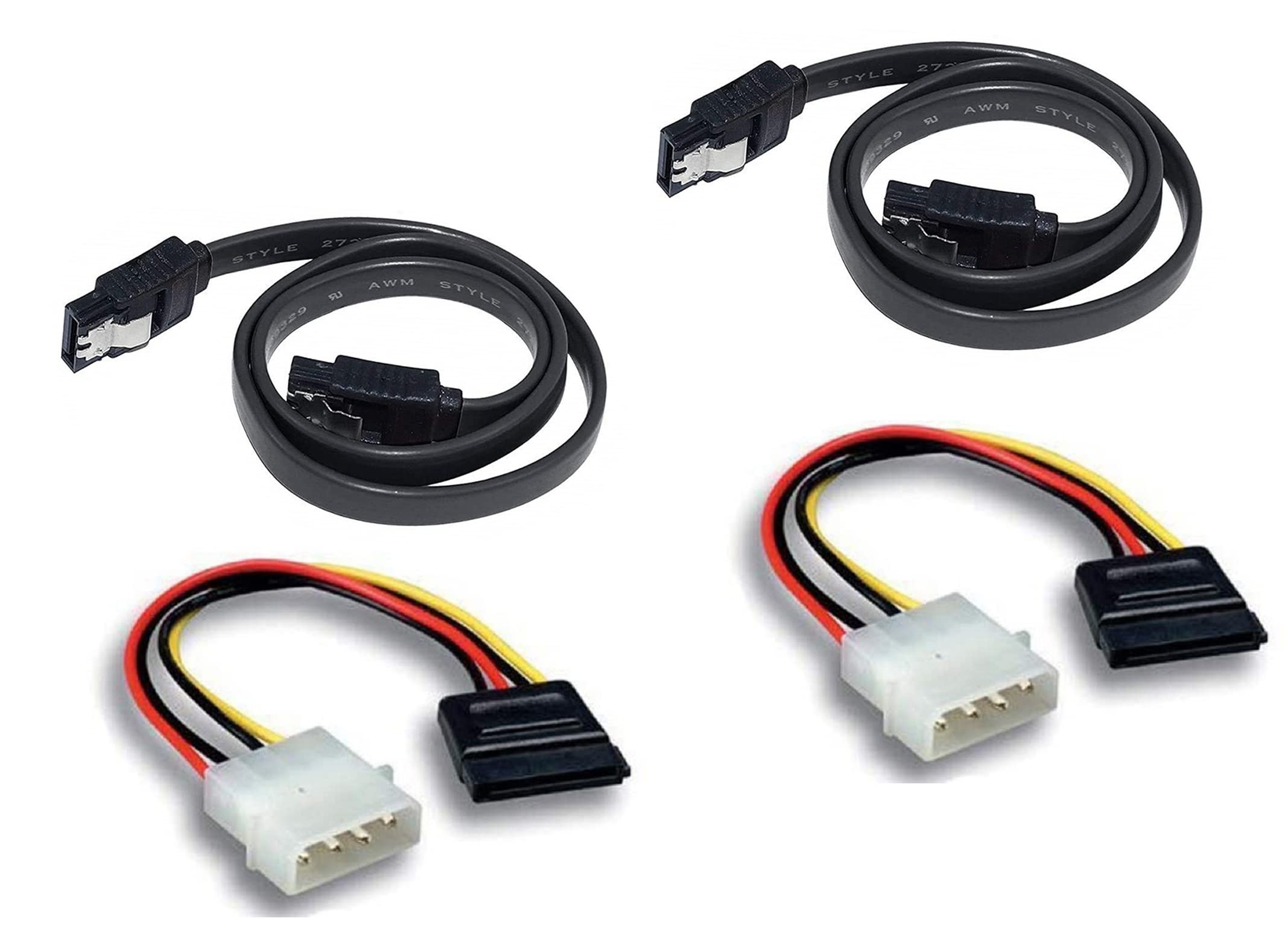 Steko {Pack of 2+2 Pieces} 2 Pieces SATA Data Cable with Locking Latch + 2 Pieces 4 Pin Molex to 15 Pin Power Cable for Internal Hard Disk Drive, SSD, HDD & DVD Writer-image-27