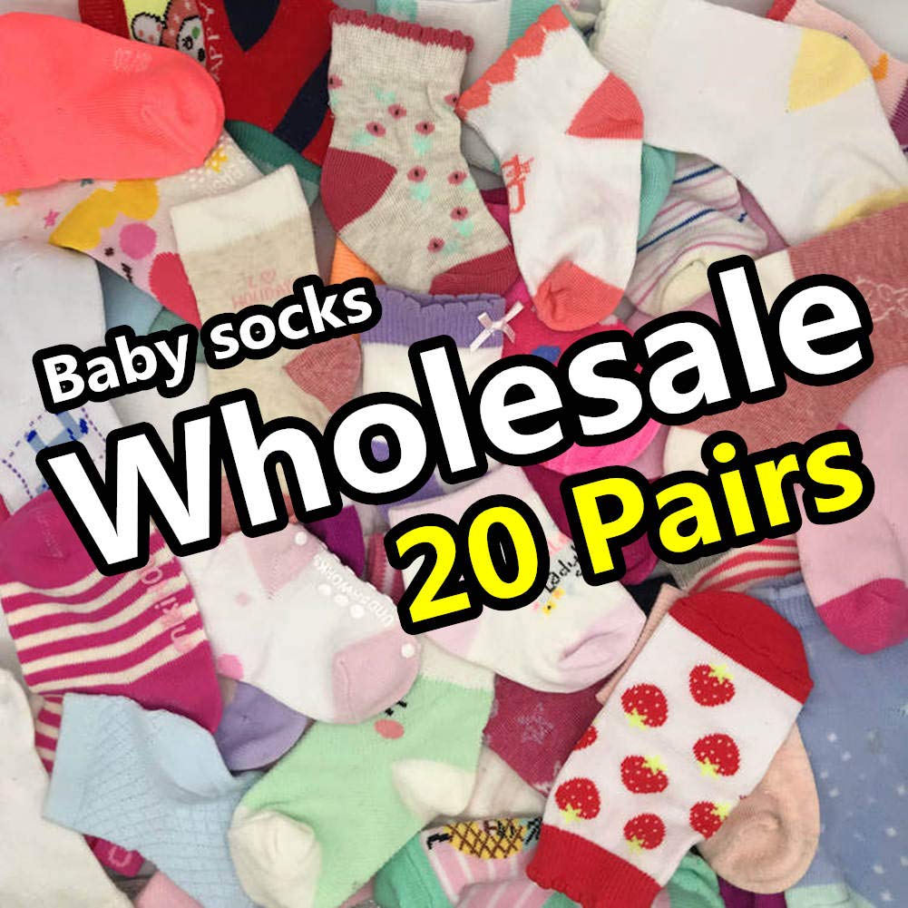 TYONMUJO 20 Pairs Baby Boy Girl Socks Wholesale Cotton Toddler Kids Socks Bundle (Pattern at Random) Girls 0-12 Months