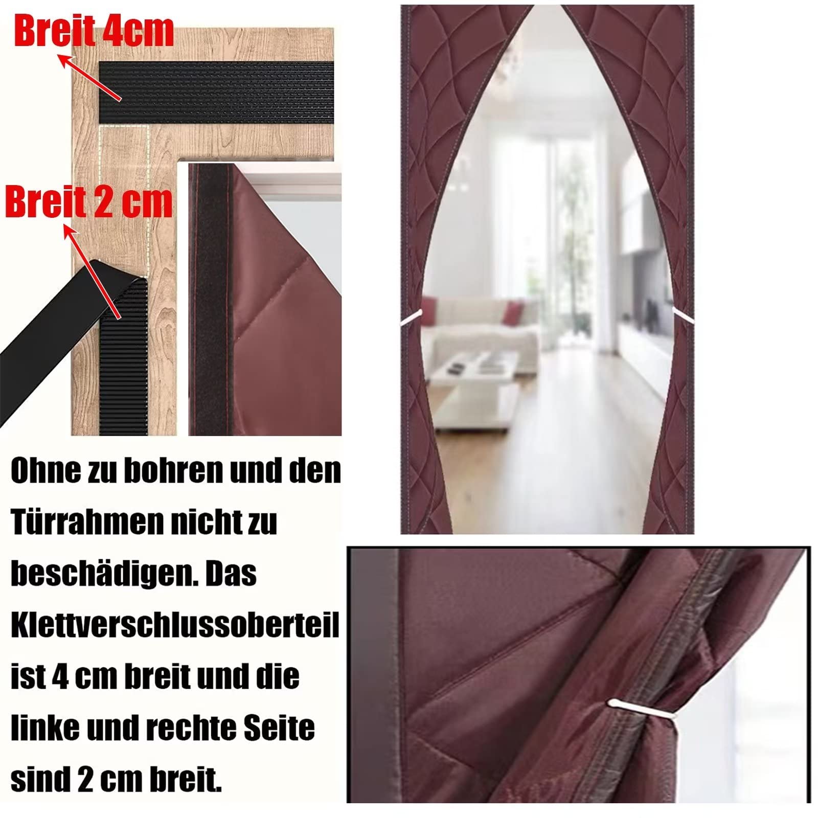 Magnet Wärmeschutzvorhang für Türen Thermovorhang Verdunklungsgardine Thermovorhang kälteschutz Wasserdicht Winddicht Geräuschisolierung für Balkontür Wohnzimmer 135x185cm Schwarz