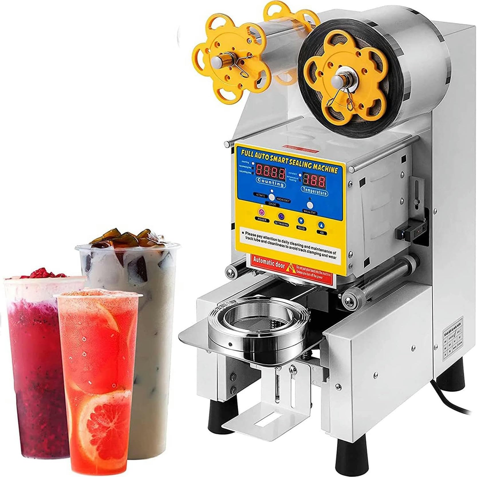 AYCDL Fully Automatic Commercial, Electric Cup Sealing Machine, Cup Sealer Tea/Milk Tea/Juice/Drink Sealing Machine,White-220v,White-220v