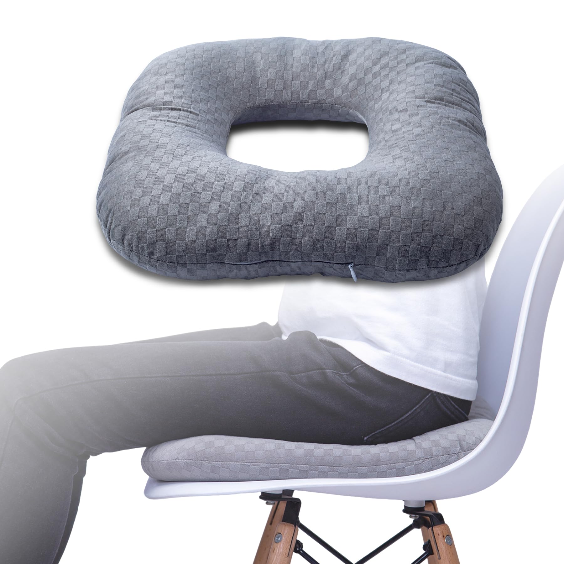 Hshbxd Donut Pillow for Tailbone Pain Relief, Wheelchair Cushion for Hemorrhoids and Bed Sores, Pregnancy, Donut Pillow Suitable for Office, Long Travel, Car and Home Sofa (Checkerboard – Light Gray)