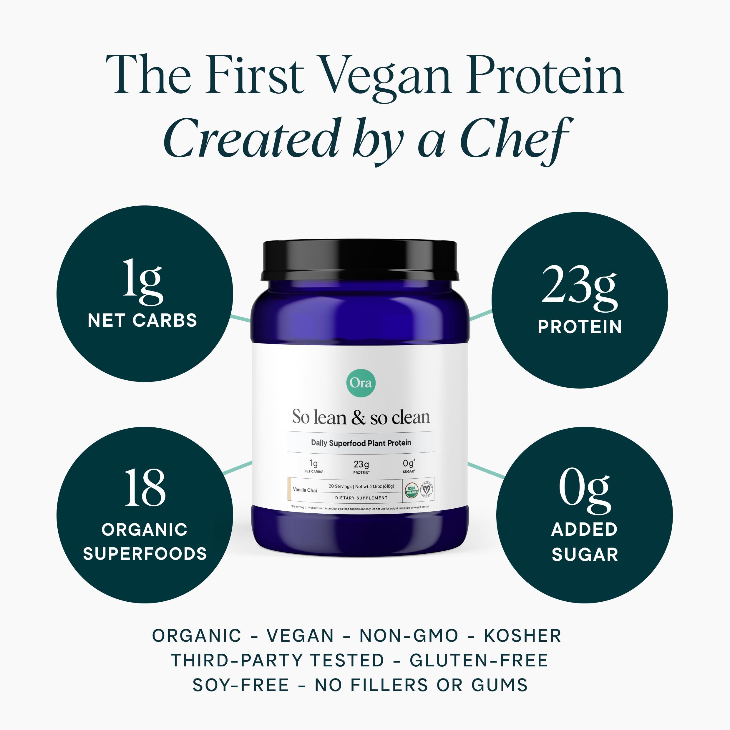 Ora Organic Vegan Protein Powder for Women & Men, Vanilla Chai, 20 Servings — Amazon image 2