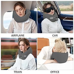 jiaao Travel Pillow, Neck Pillow Airplane, Plane Pillow Memory Foam Travel Neck Pillow with 360 Head and Neck Support, Portable Travel Essential Suitable for Airplane, Car, Train, or Bus Trip